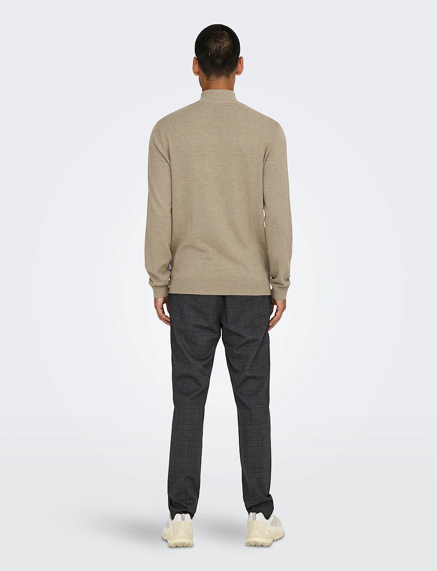 ONLY & SONS - ONSLOUI REG 12 MEL HALF ZIP KNIT NOOS - pullover mit halbem reißverschluss - desert taupe - 3
