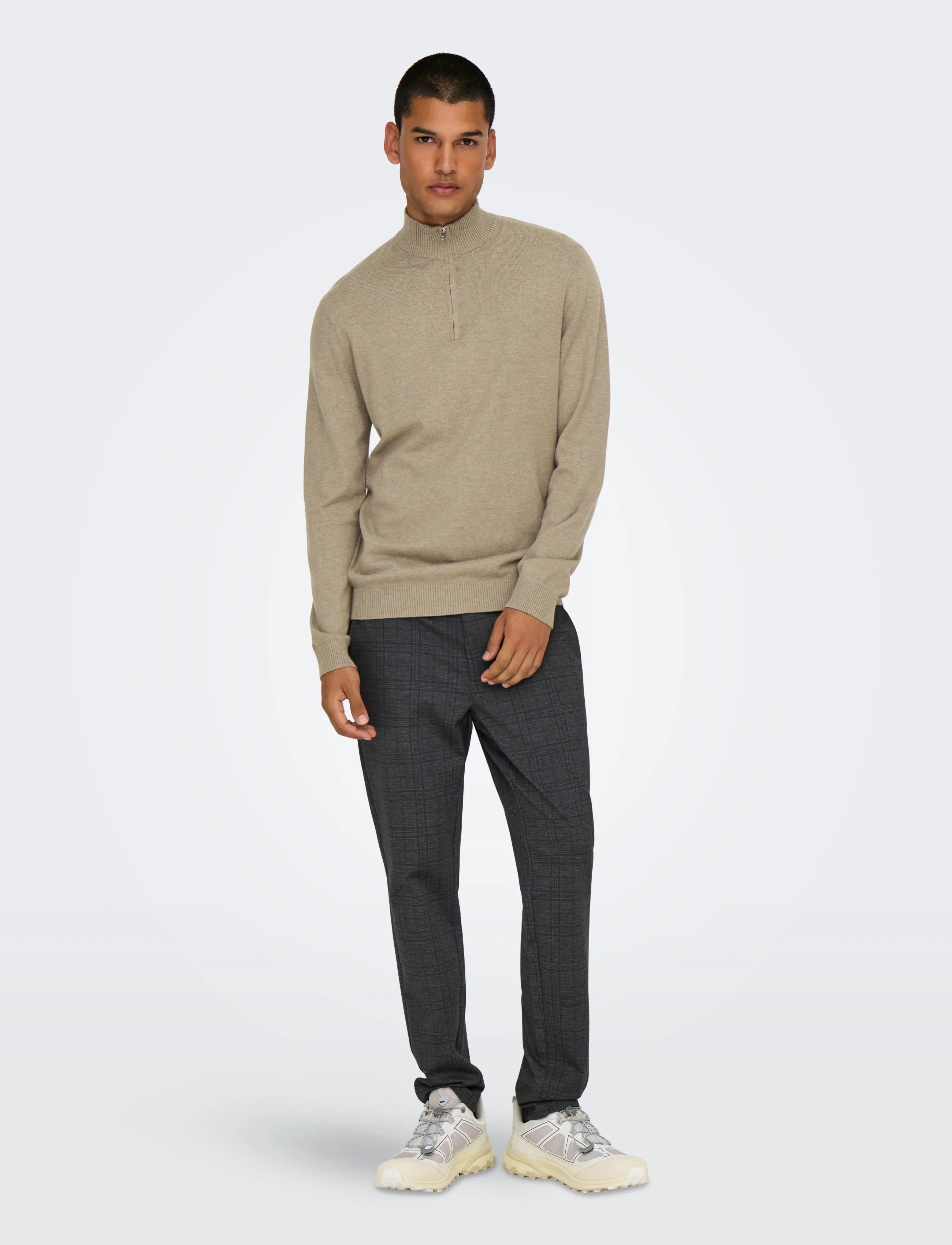 ONLY & SONS - ONSLOUI REG 12 MEL HALF ZIP KNIT NOOS - pullover mit halbem reißverschluss - desert taupe - 4