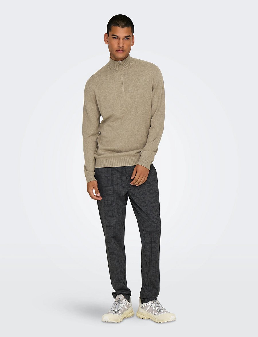 ONLY & SONS - ONSLOUI REG 12 MEL HALF ZIP KNIT NOOS - pullover mit halbem reißverschluss - desert taupe - 4