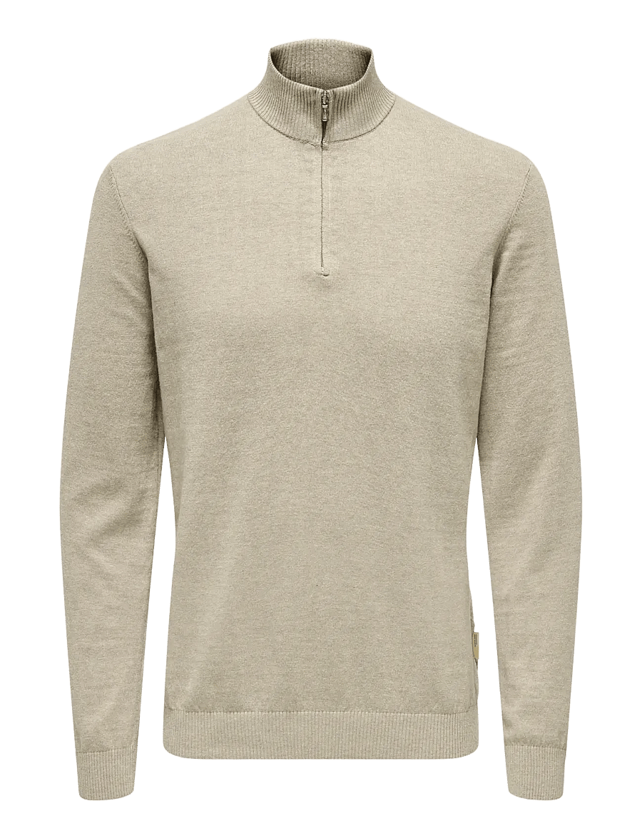 ONLY & SONS - ONSLOUI REG 12 MEL HALF ZIP KNIT NOOS - oatmeal - 1