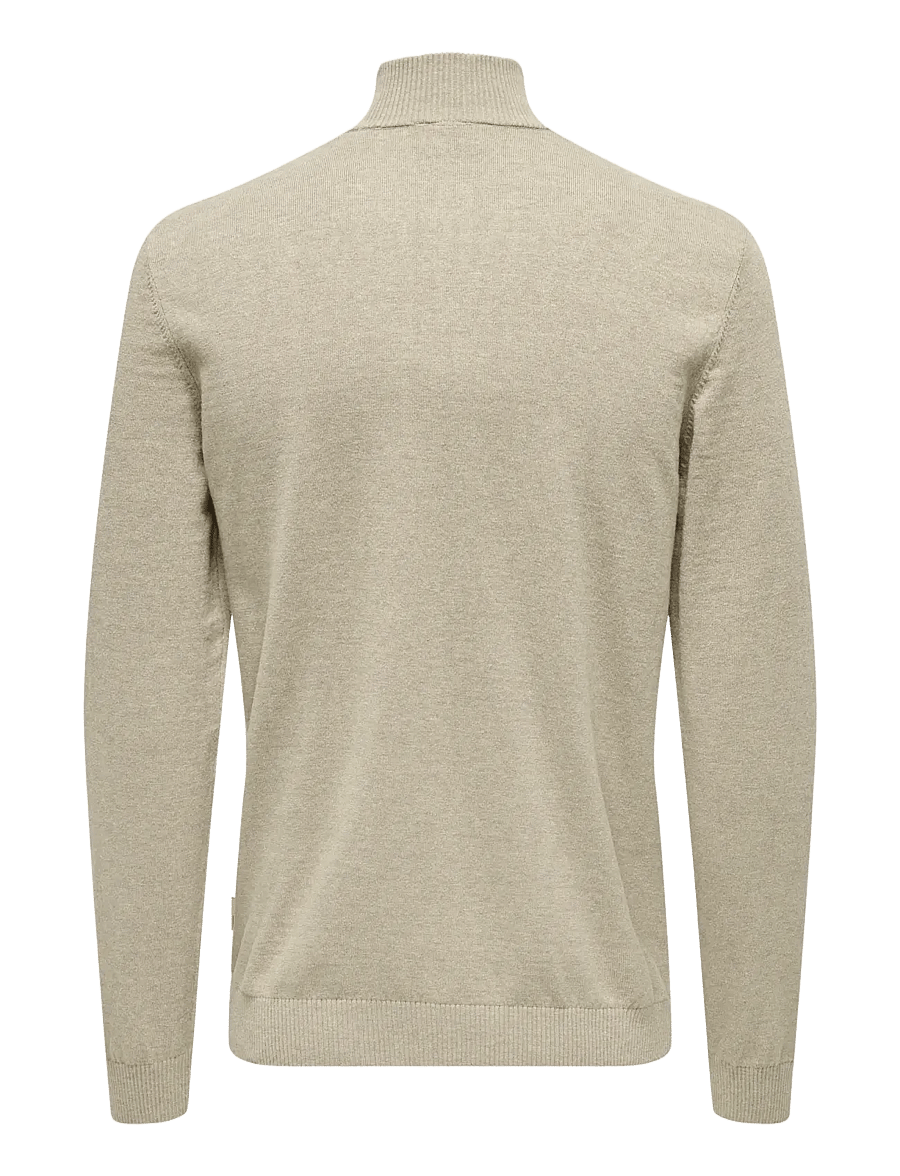 ONLY & SONS - ONSLOUI REG 12 MEL HALF ZIP KNIT NOOS - oatmeal - 2