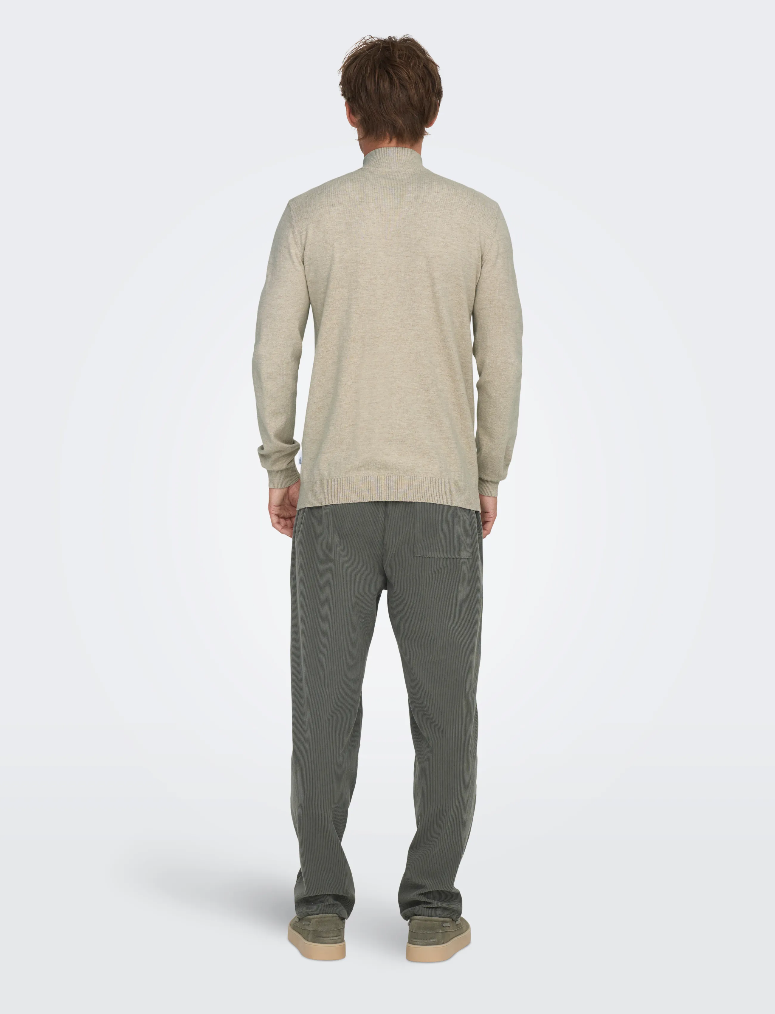 ONLY & SONS - ONSLOUI REG 12 MEL HALF ZIP KNIT NOOS - oatmeal - 3