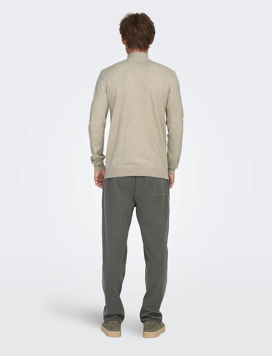 ONLY & SONS - ONSLOUI REG 12 MEL HALF ZIP KNIT NOOS - oatmeal - 3