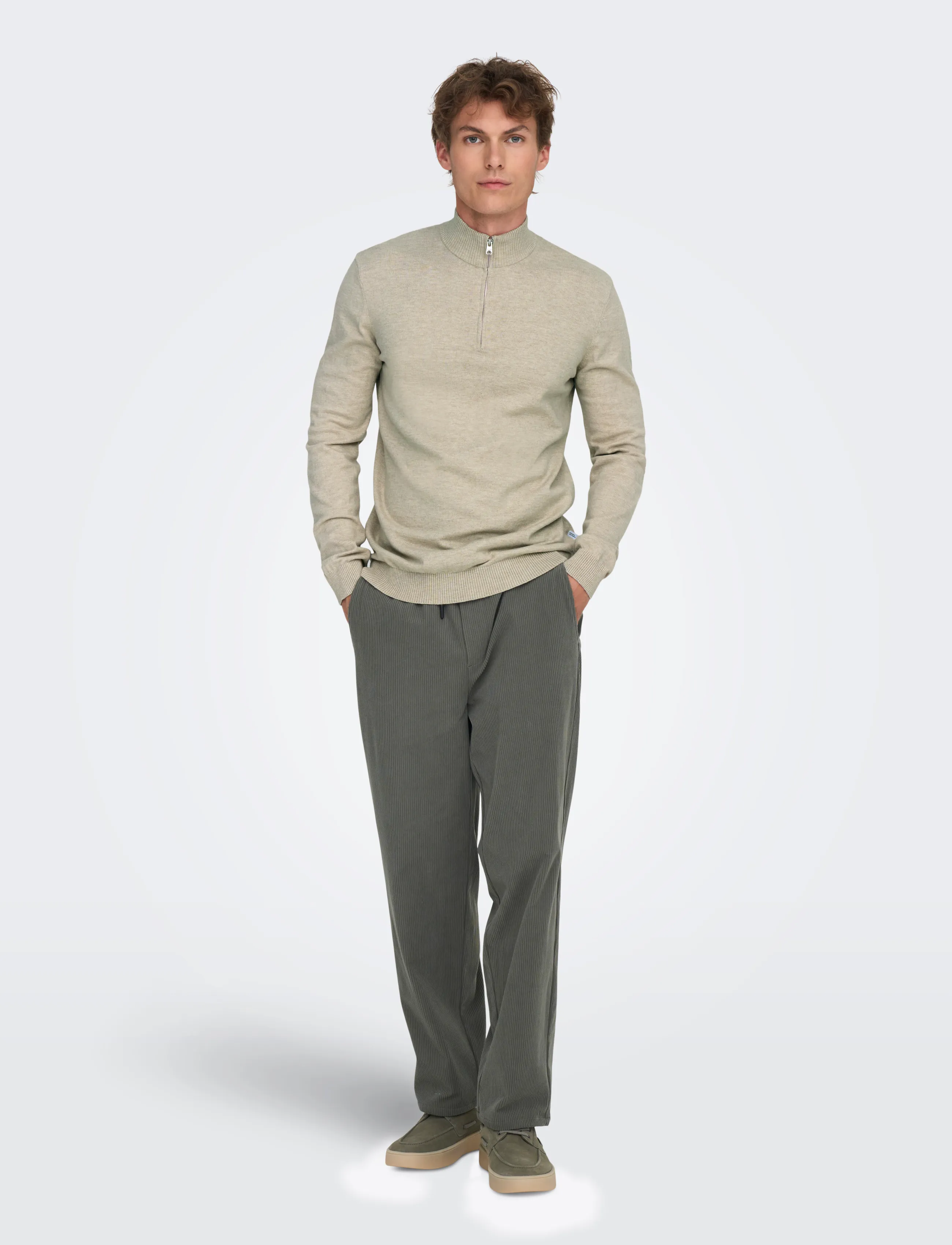 ONLY & SONS - ONSLOUI REG 12 MEL HALF ZIP KNIT NOOS - oatmeal - 4