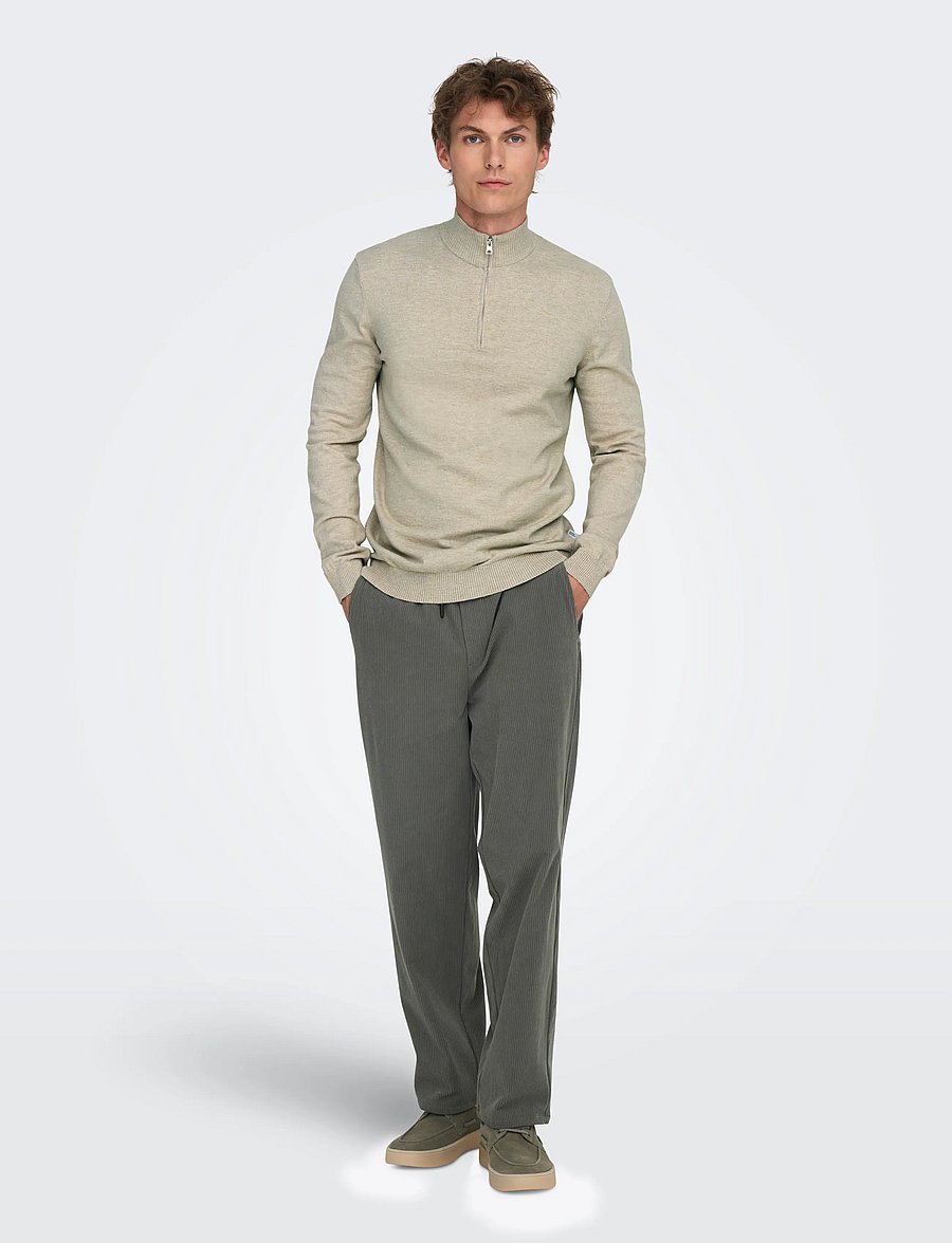 ONLY & SONS - ONSLOUI REG 12 MEL HALF ZIP KNIT NOOS - oatmeal - 4