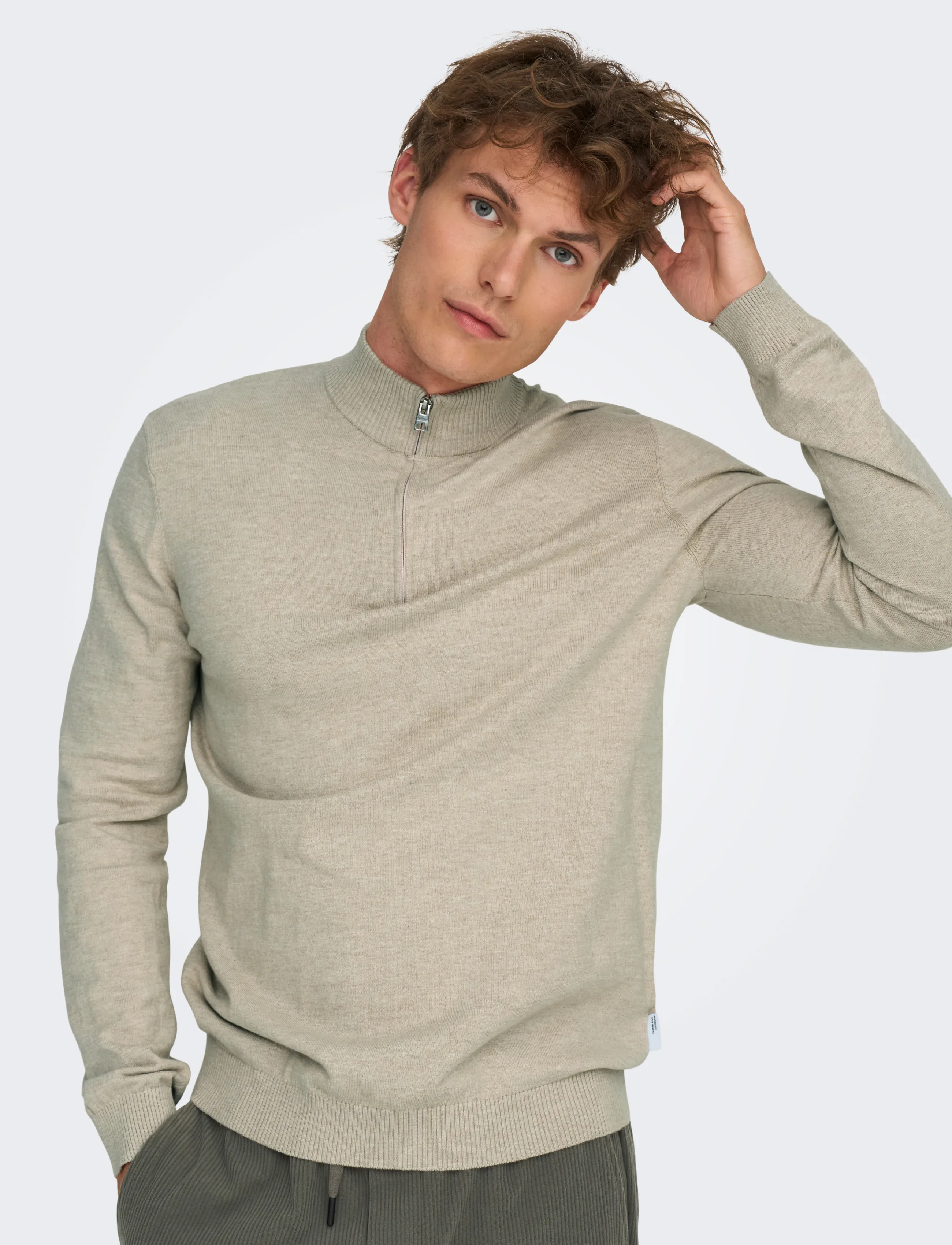ONLY & SONS - ONSLOUI REG 12 MEL HALF ZIP KNIT NOOS - oatmeal - 5