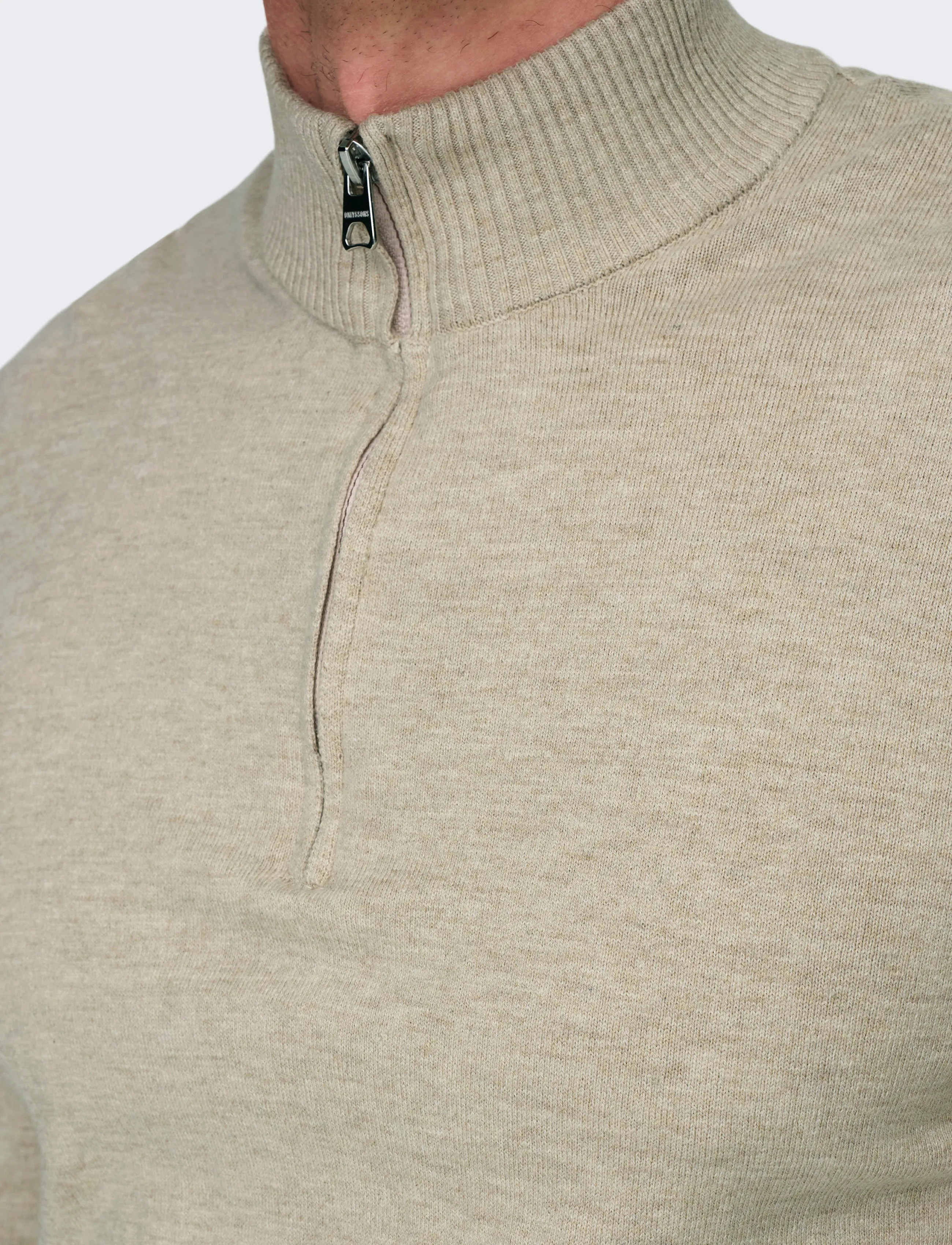 ONLY & SONS ONSLOUI REG 12 MEL HALF ZIP KNIT NOOS - Strik - OATMEAL / beige
