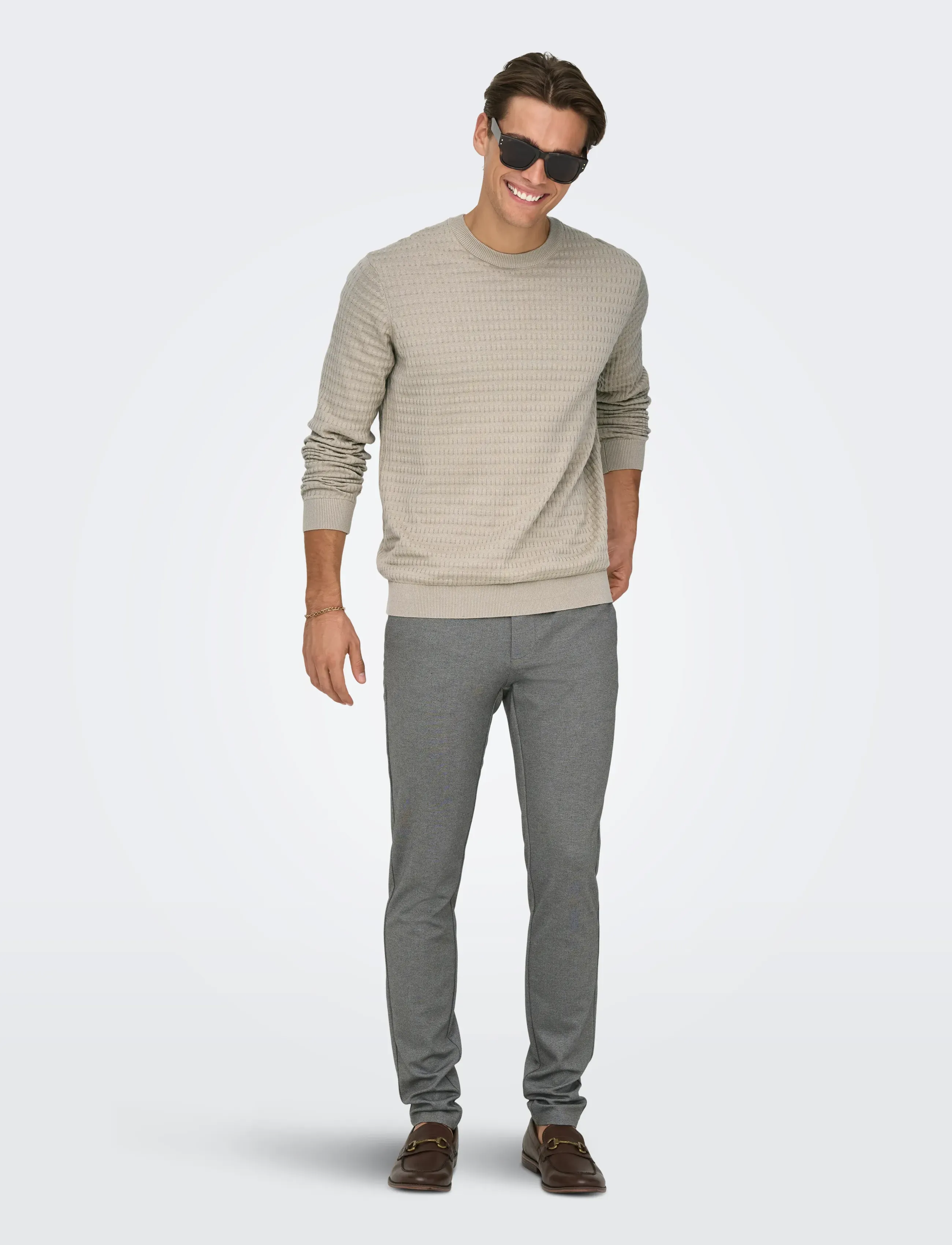 ONLY & SONS ONSMARK SLIM DITSY 020934 PANT NOOS - Byxor - SILVER LINING / grey