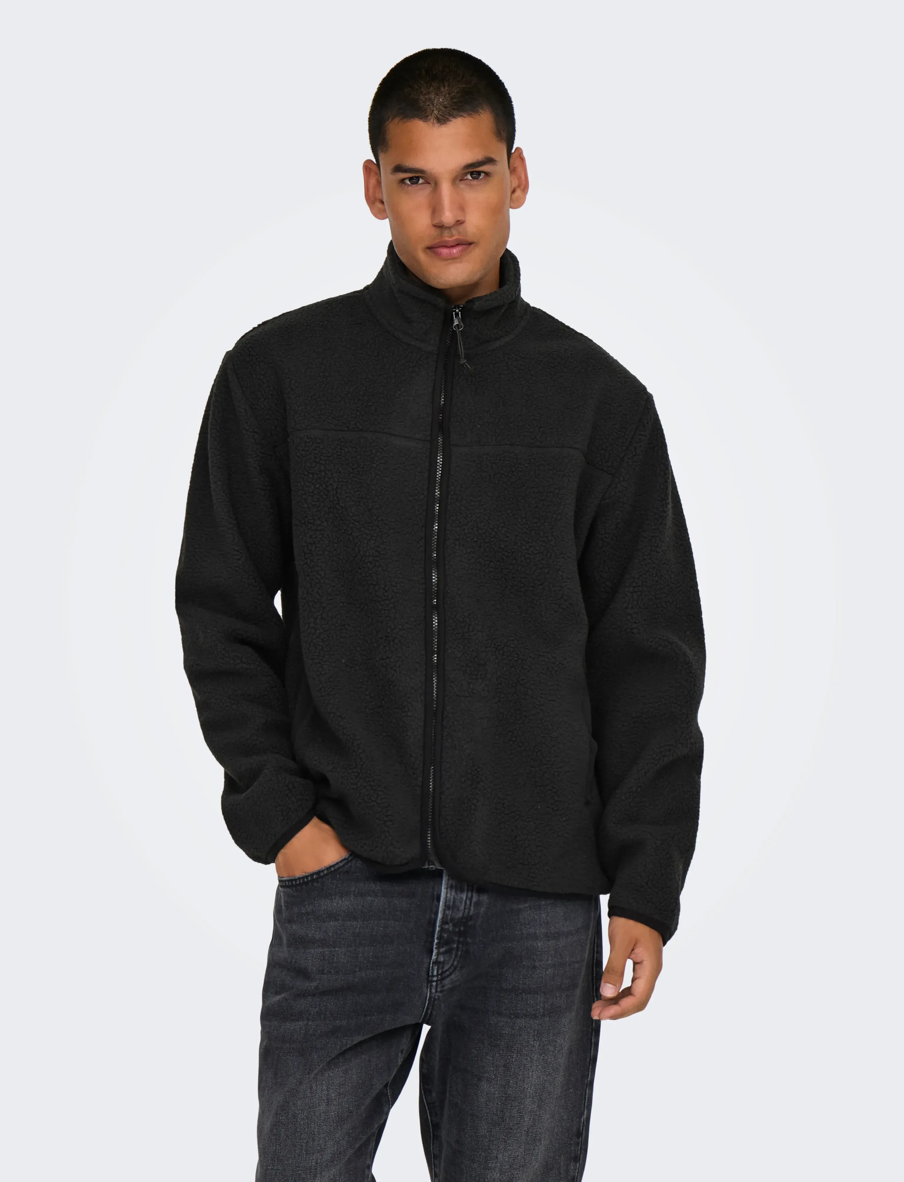 ONLY & SONS - ONSEMILIO REG FULLZIP HIGHNECK SWT VD - black - 0