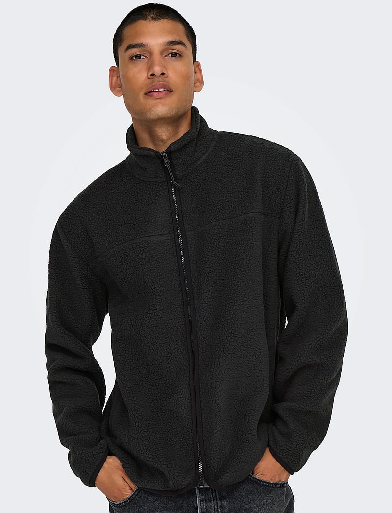ONLY & SONS - ONSEMILIO REG FULLZIP HIGHNECK SWT VD - black - 5