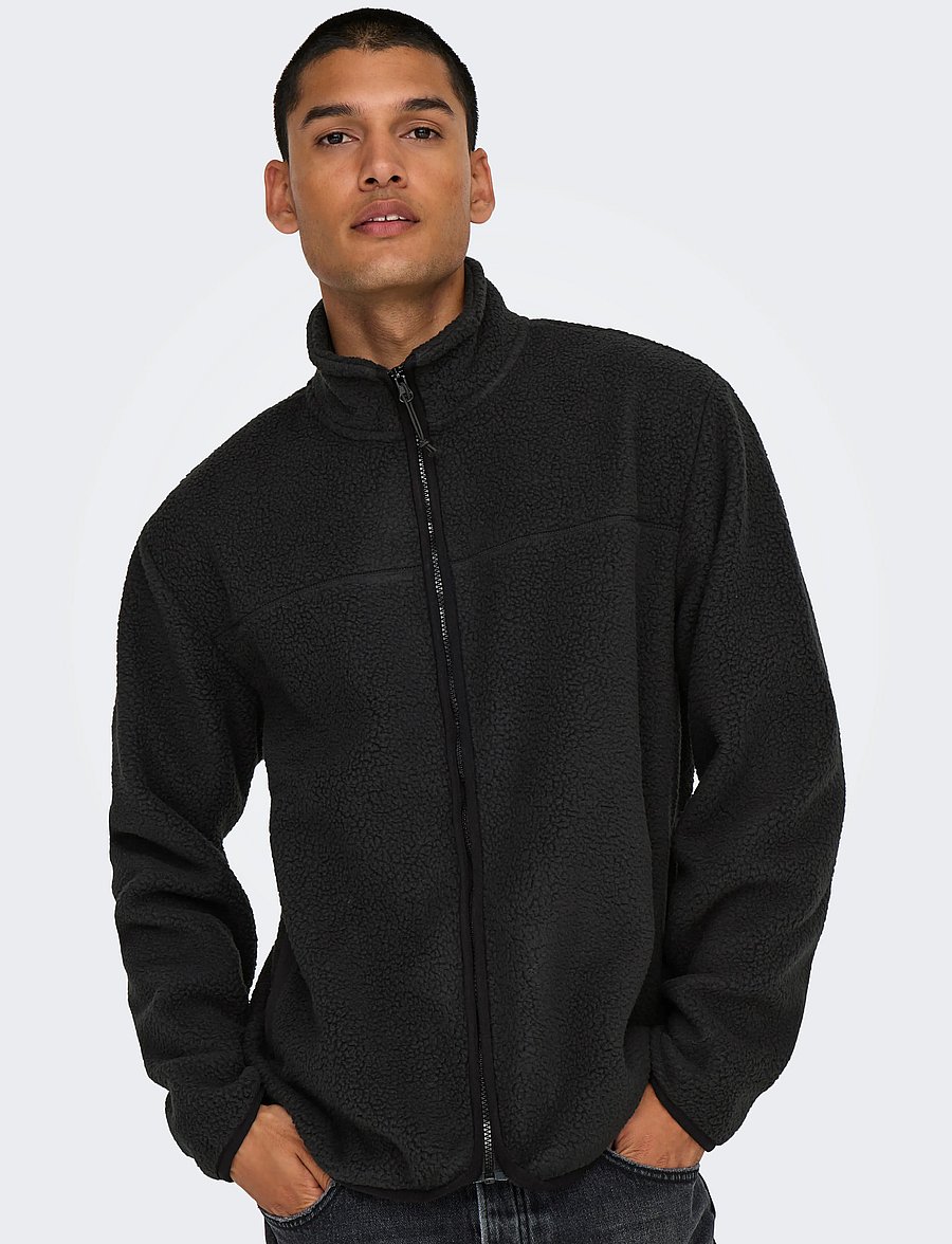 ONLY & SONS - ONSEMILIO REG FULLZIP HIGHNECK SWT VD - black - 5