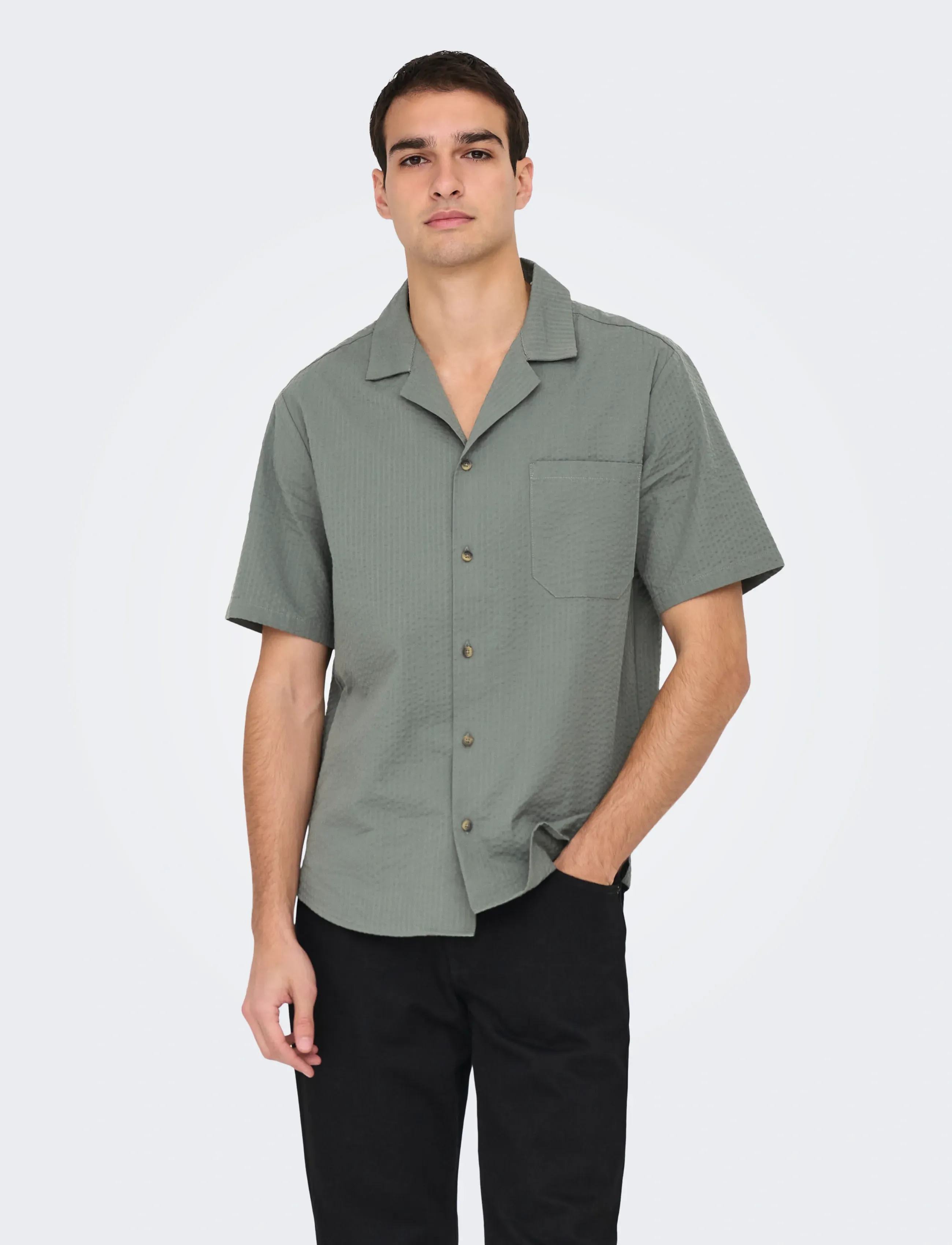 ONLY & SONS ONSEYE RESORT SEERS 0009 SHIRT NOOS - Kurzarmhemden - CASTOR GRAY / green