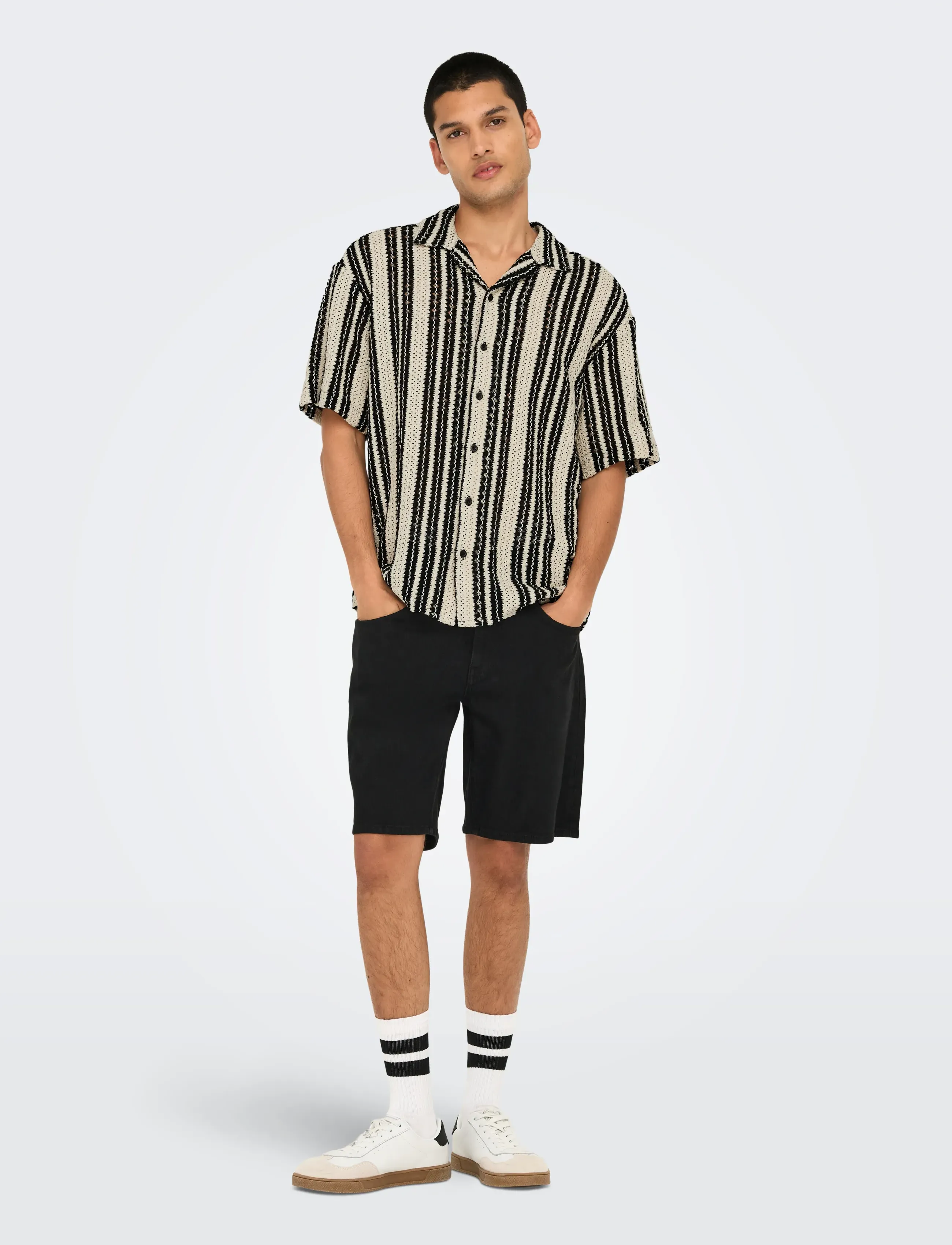 ONLY & SONS ONSDANI CROCHET SS SHIRT NOOS - Kortärmade skjortor - CLOUD DANCER / cream