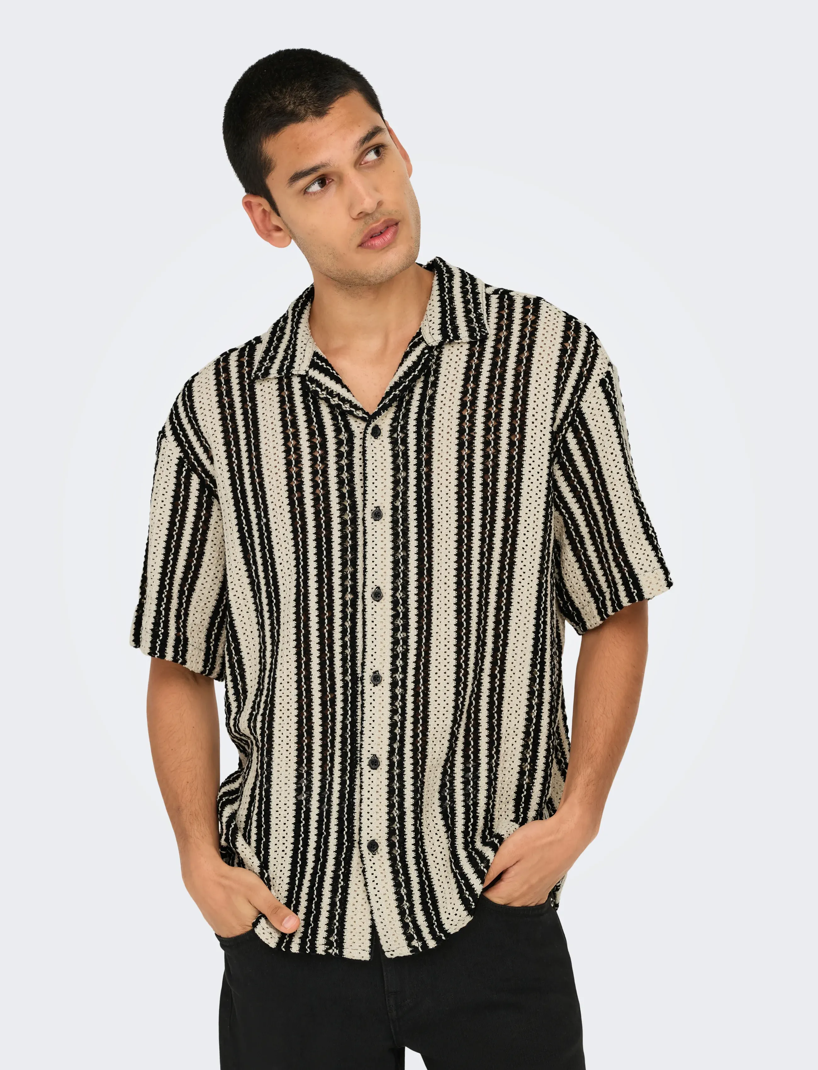 ONLY & SONS - ONSDANI CROCHET SS SHIRT NOOS - lühikeste varrukatega särgid - cloud dancer - 5