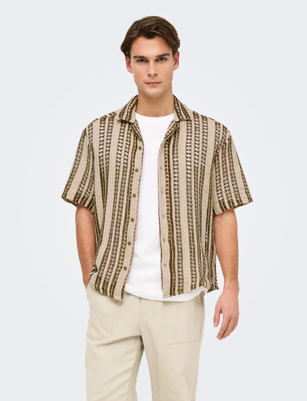 ONLY & SONS - ONSDANI CROCHET SS SHIRT FW - lühikeste varrukatega särgid - cloud dancer - 0