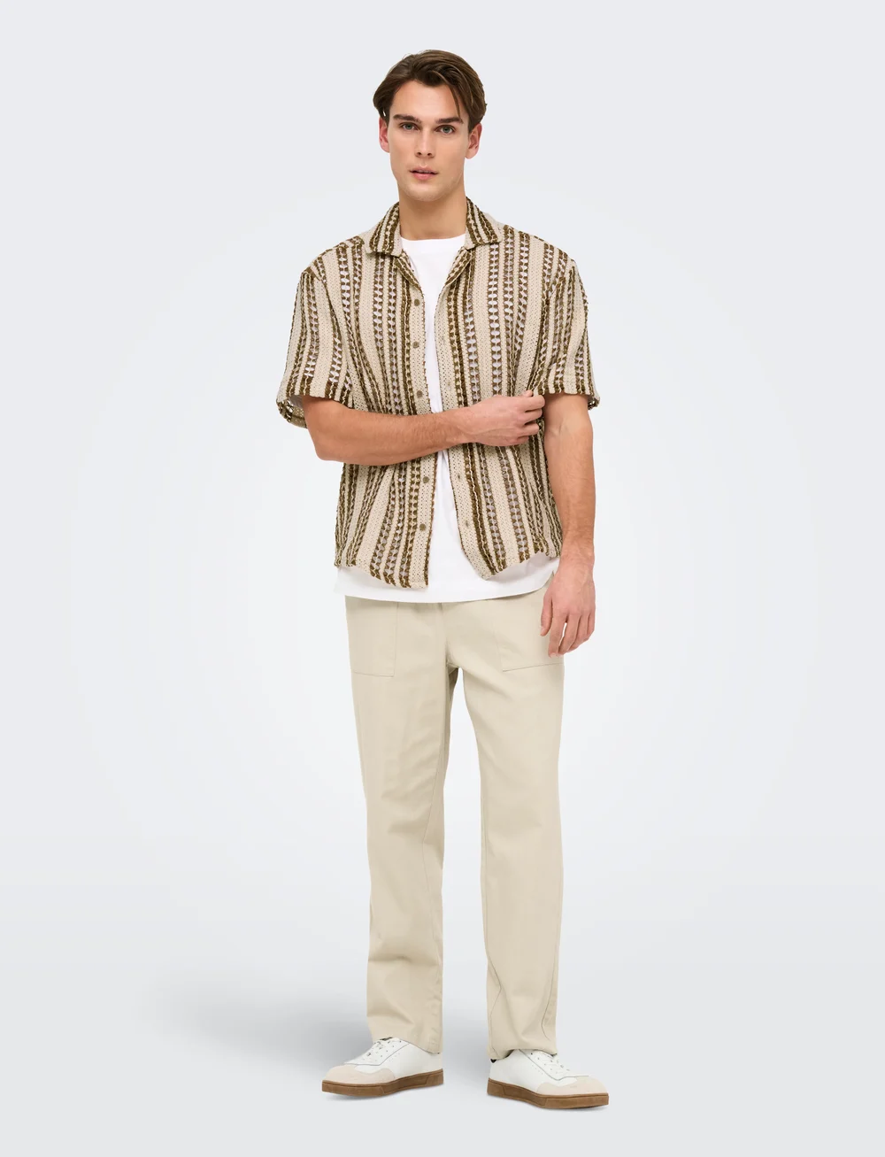 ONLY & SONS - ONSDANI CROCHET SS SHIRT FW - lühikeste varrukatega särgid - cloud dancer - 4