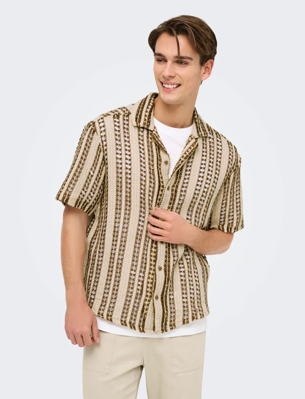 ONLY & SONS - ONSDANI CROCHET SS SHIRT FW - lühikeste varrukatega särgid - cloud dancer - 5