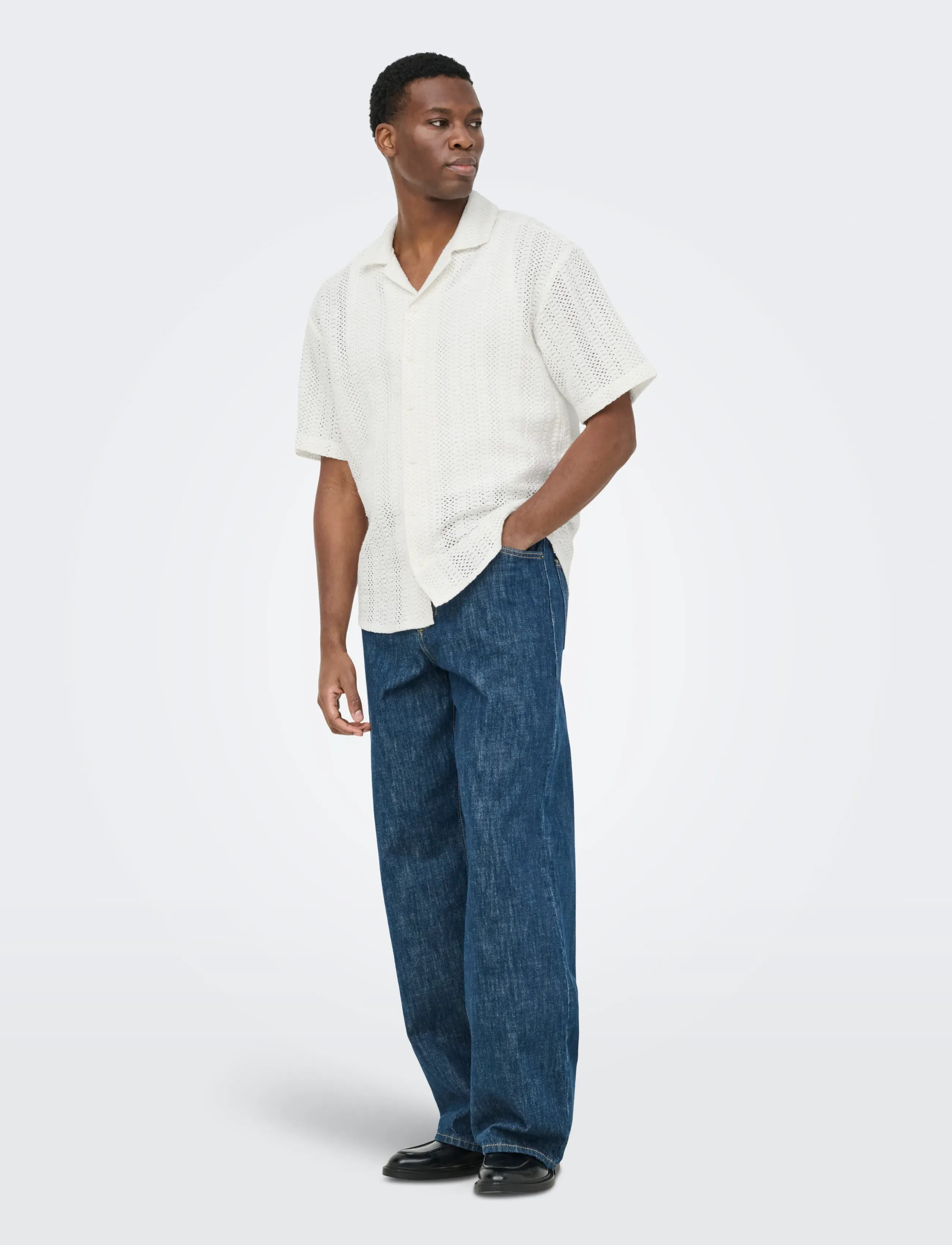 ONLY & SONS - ONSDANI CROCHET SS SHIRT NOOS - kurzarmhemden - gardenia - 4