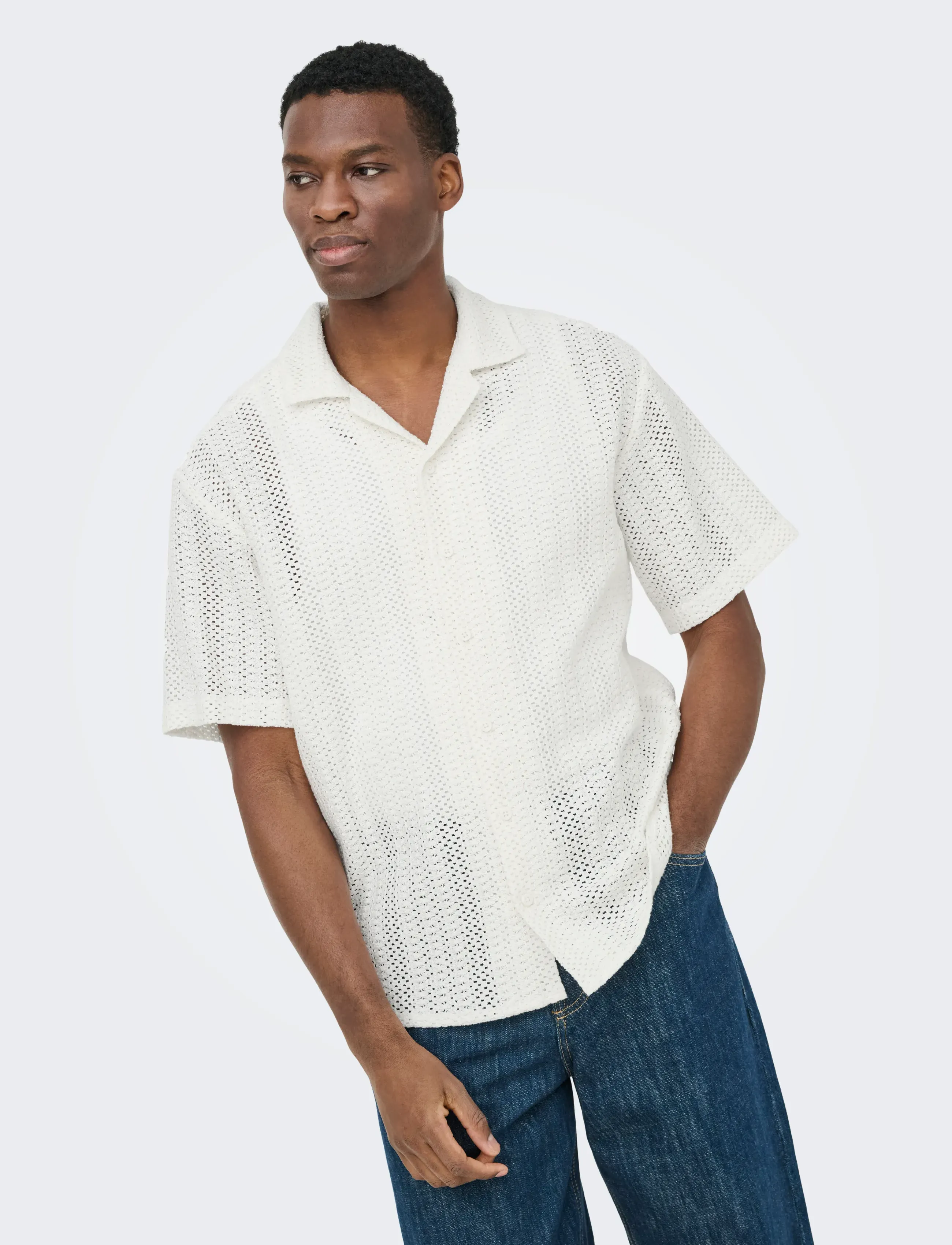 ONLY & SONS Onsdani Crochet Ss Shirt kortärmade skjortor herr – bild 6