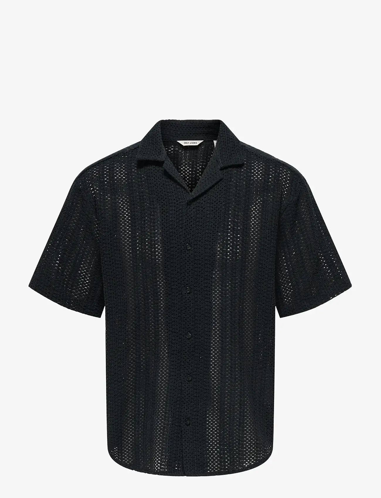ONLY & SONS - ONSDANI CROCHET SS SHIRT NOOS - kortærmede skjorter - jet black - 1