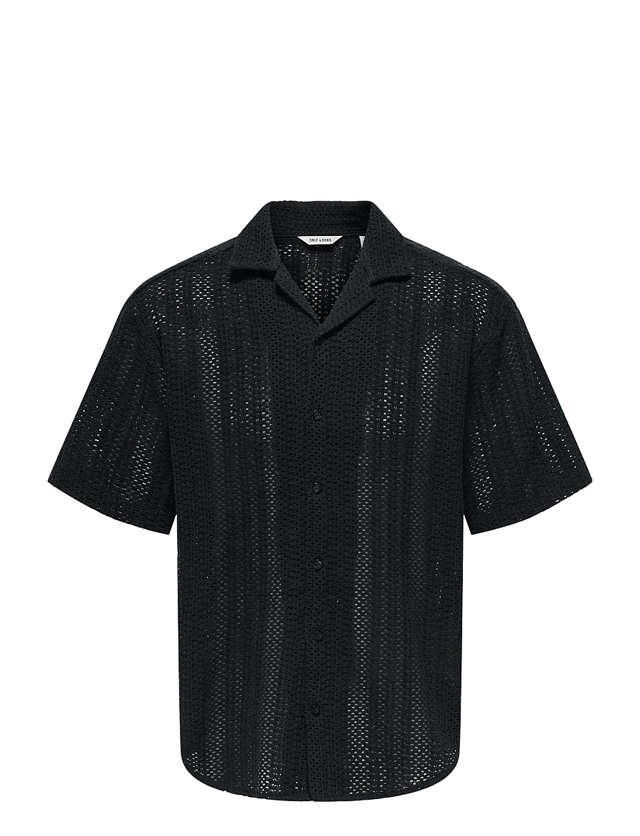 ONLY & SONS - ONSDANI CROCHET SS SHIRT NOOS - kurzarmhemden - jet black - 1