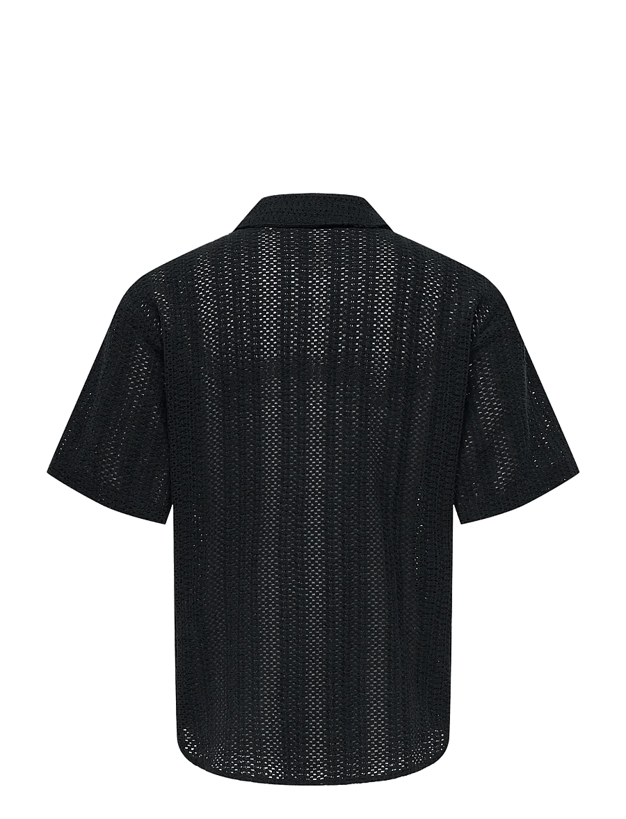 ONLY & SONS - ONSDANI CROCHET SS SHIRT NOOS - kurzarmhemden - jet black - 2