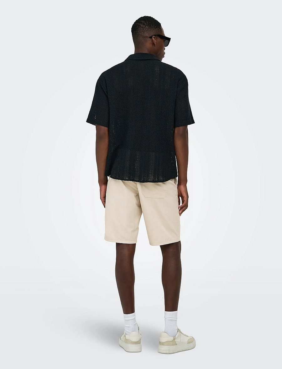 ONLY & SONS - ONSDANI CROCHET SS SHIRT NOOS - kurzarmhemden - jet black - 3