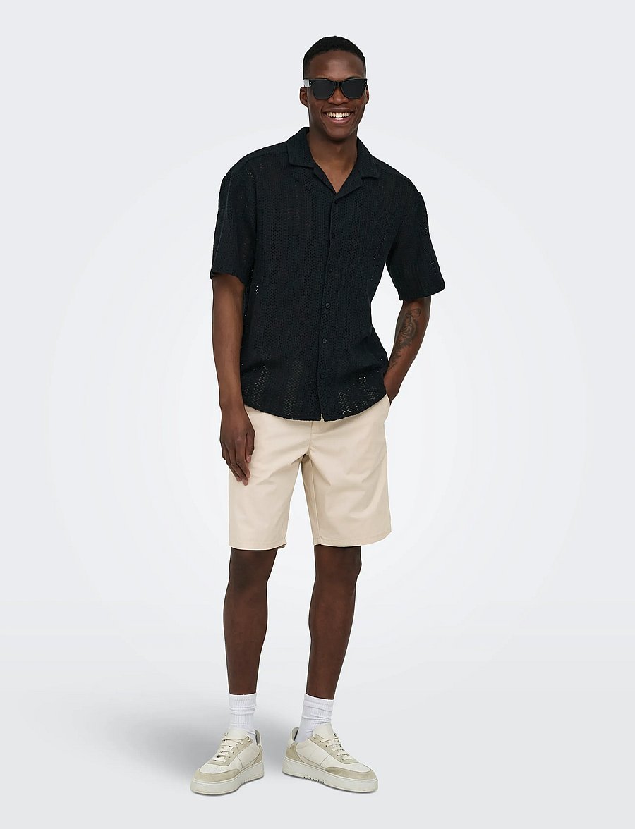 ONLY & SONS - ONSDANI CROCHET SS SHIRT NOOS - kurzarmhemden - jet black - 4