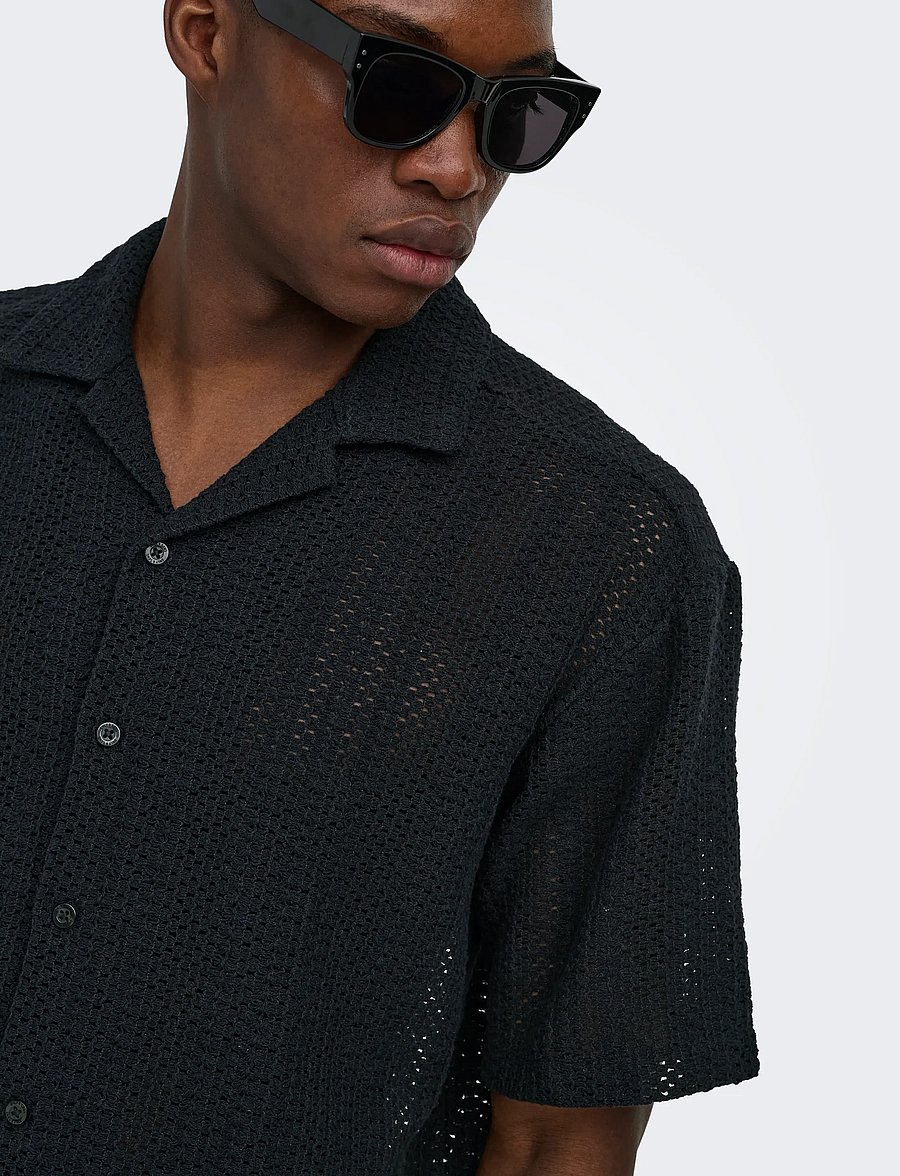 ONLY & SONS - ONSDANI CROCHET SS SHIRT NOOS - kurzarmhemden - jet black - 5
