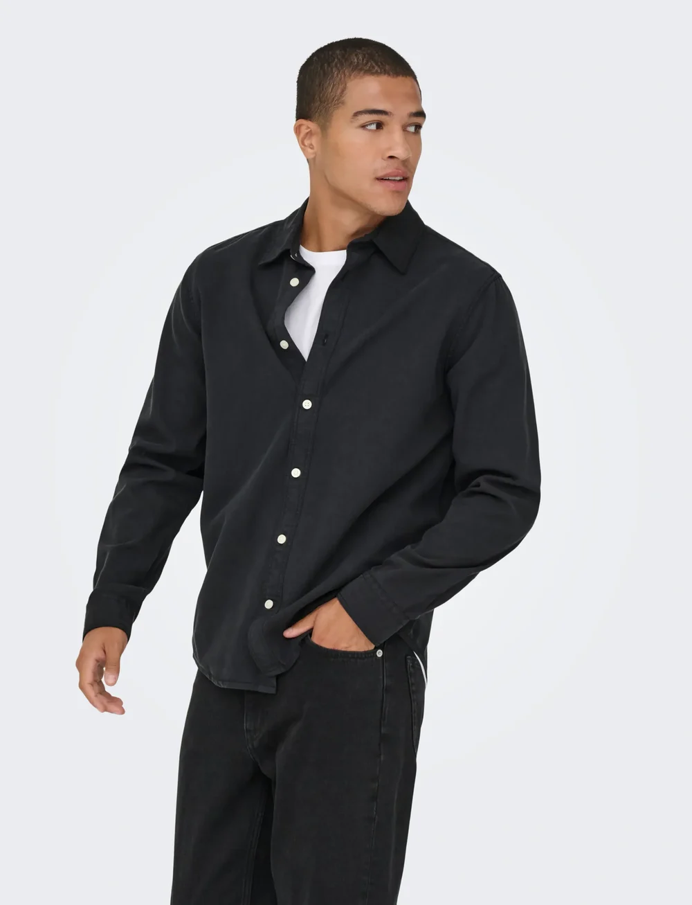 ONLY & SONS - ONSOTTO REG PEACH FINISH LS SHIRT - rennot kauluspaidat - jet black - 0