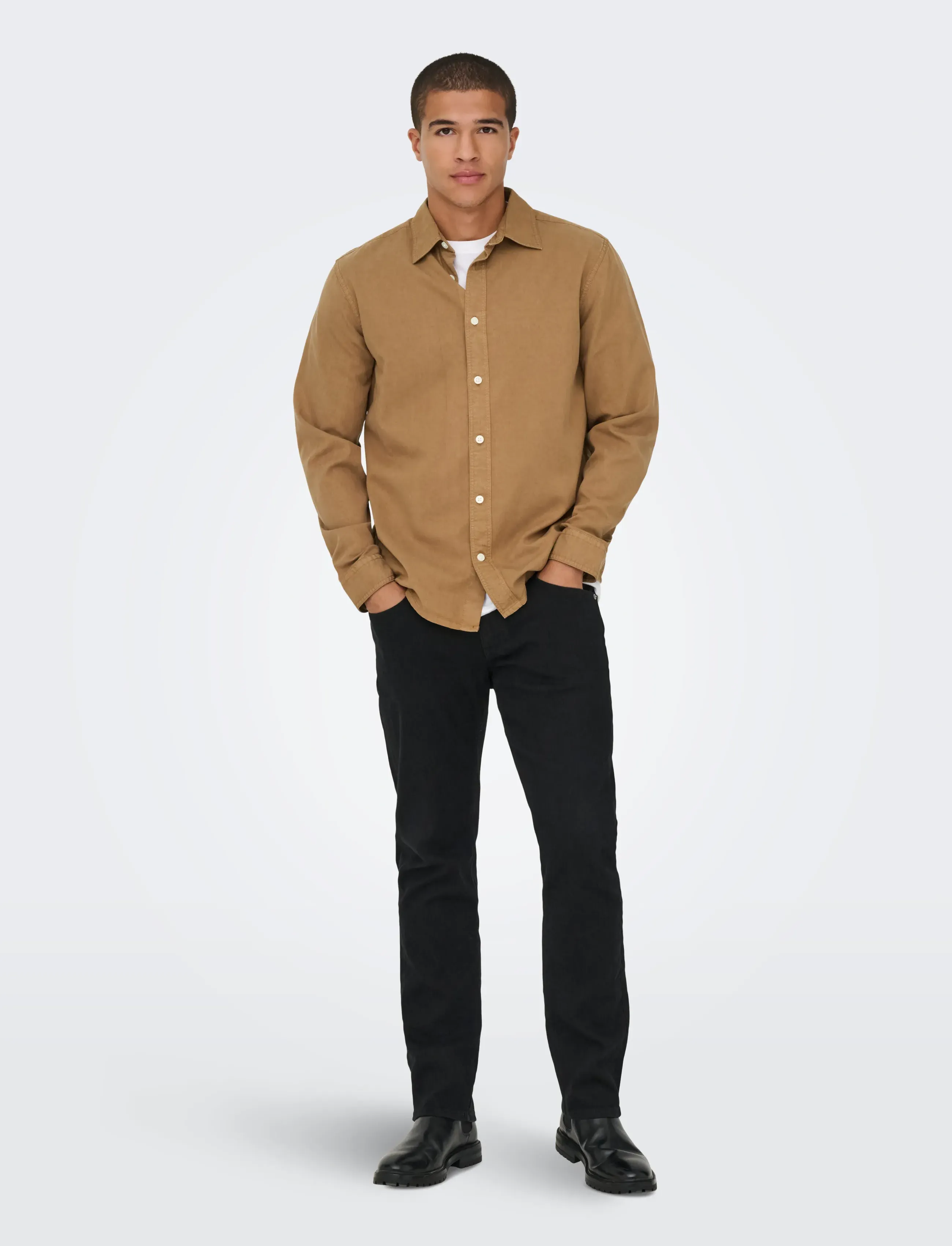 ONLY & SONS Onsotto Reg Peach Finish Ls Shirt, L, Shirts, Braun - Casual Männerswear