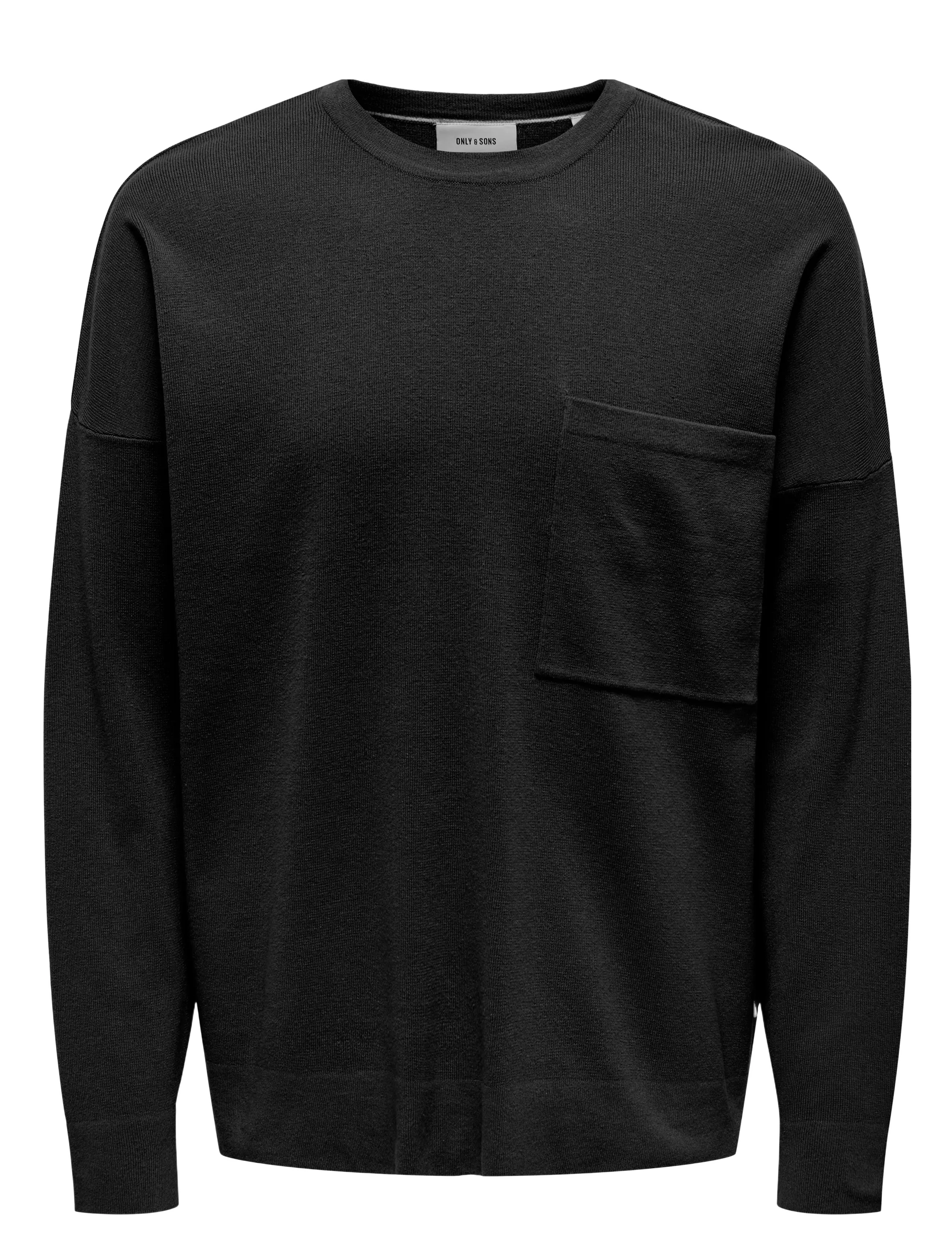 ONLY & SONS ONSLAMAI OVZ 12 LS POCKET CREW KNIT - Strik - BLACK / black