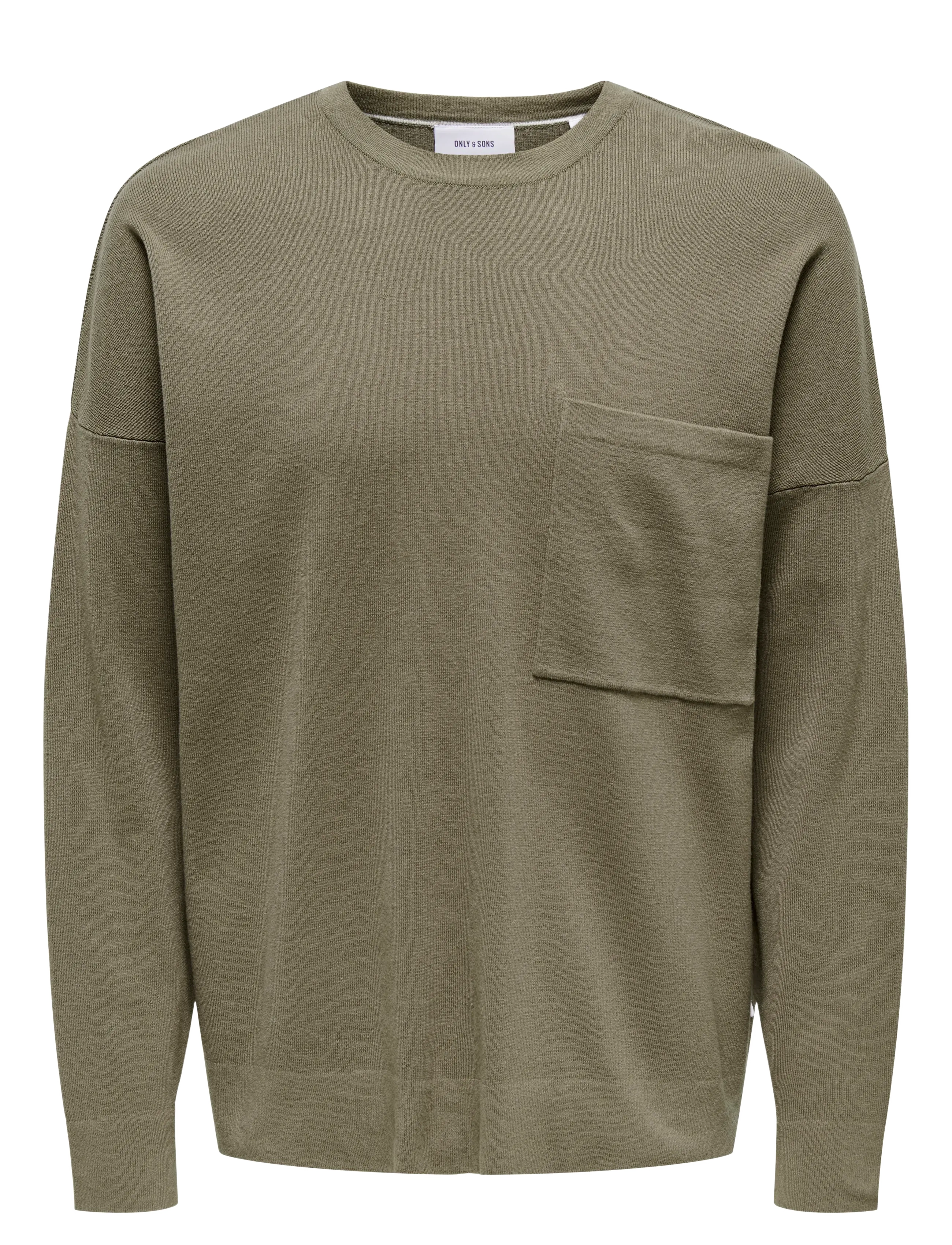 ONLY & SONS ONSLAMAI OVZ 12 LS POCKET CREW KNIT - Stickat - DESERT TAUPE / green