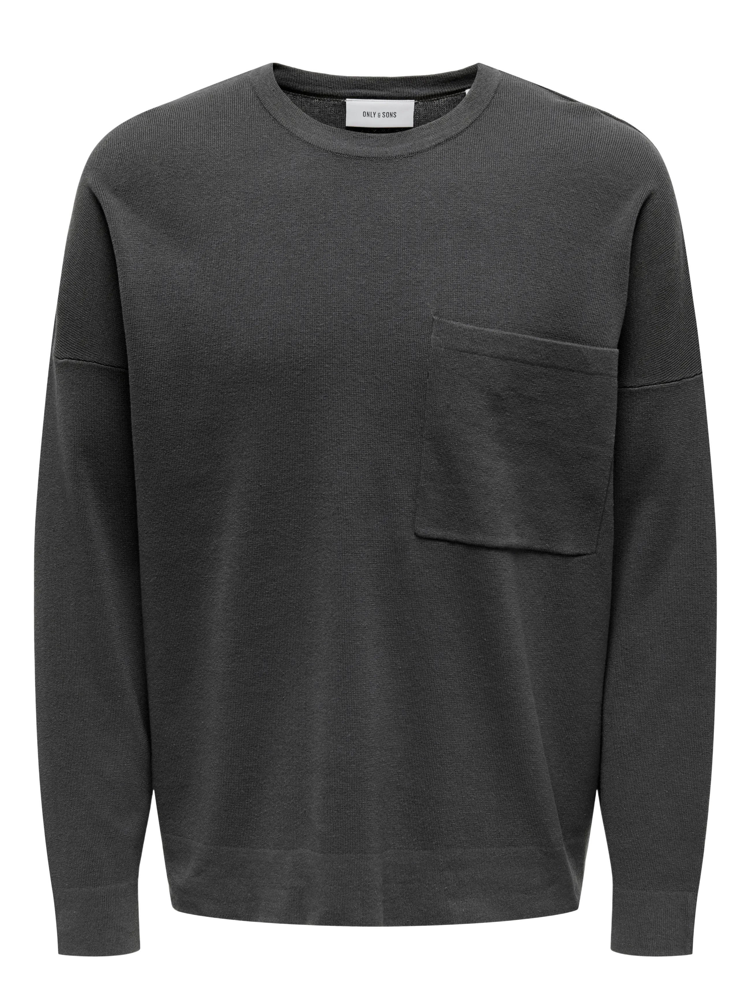 ONLY & SONS ONSLAMAI OVZ 12 LS POCKET CREW KNIT - Stickat - MAGNET / grey
