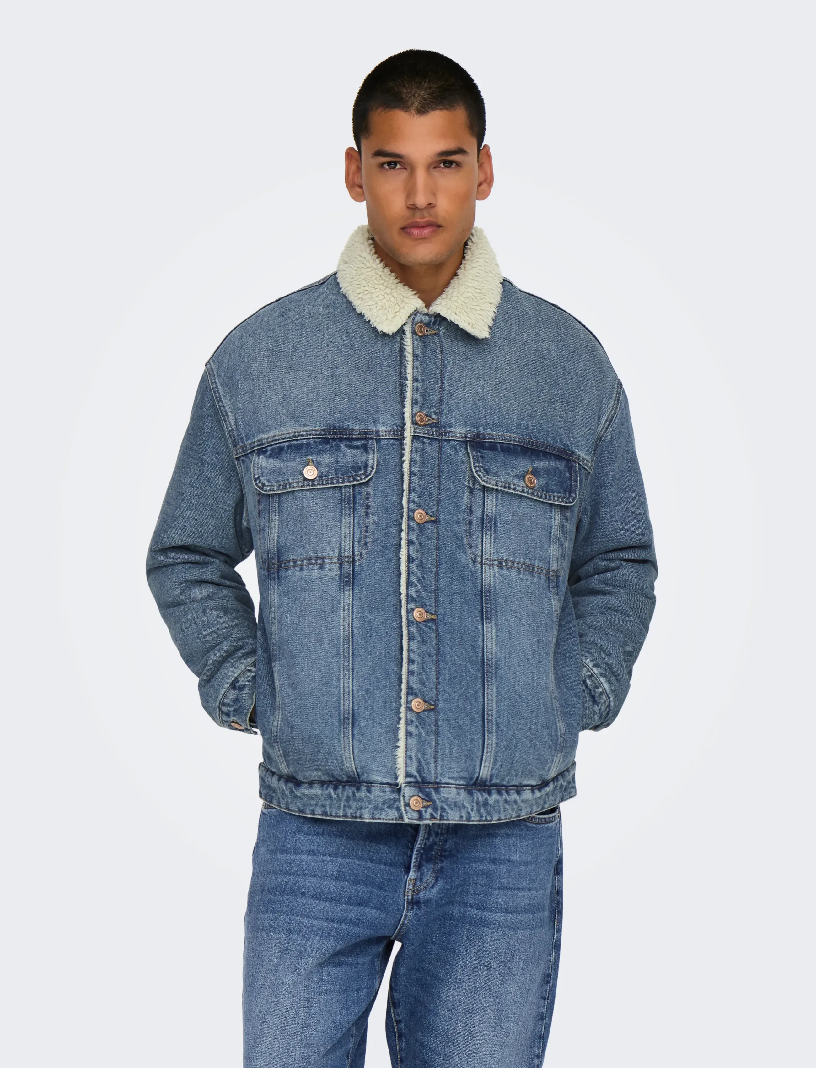 ONLY & SONS Onswilson Sherpa Dbtint 0970 Dnm Jacket, XS, Jackets, Blau - Denim, Männerswear