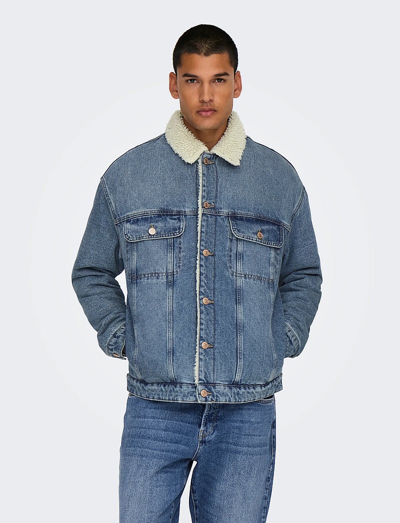 ONLY & SONS - ONSWILSON SHERPA DBTINT 0970 DNM JACKET - vuorilliset farkkutakit - dark blue denim - 0