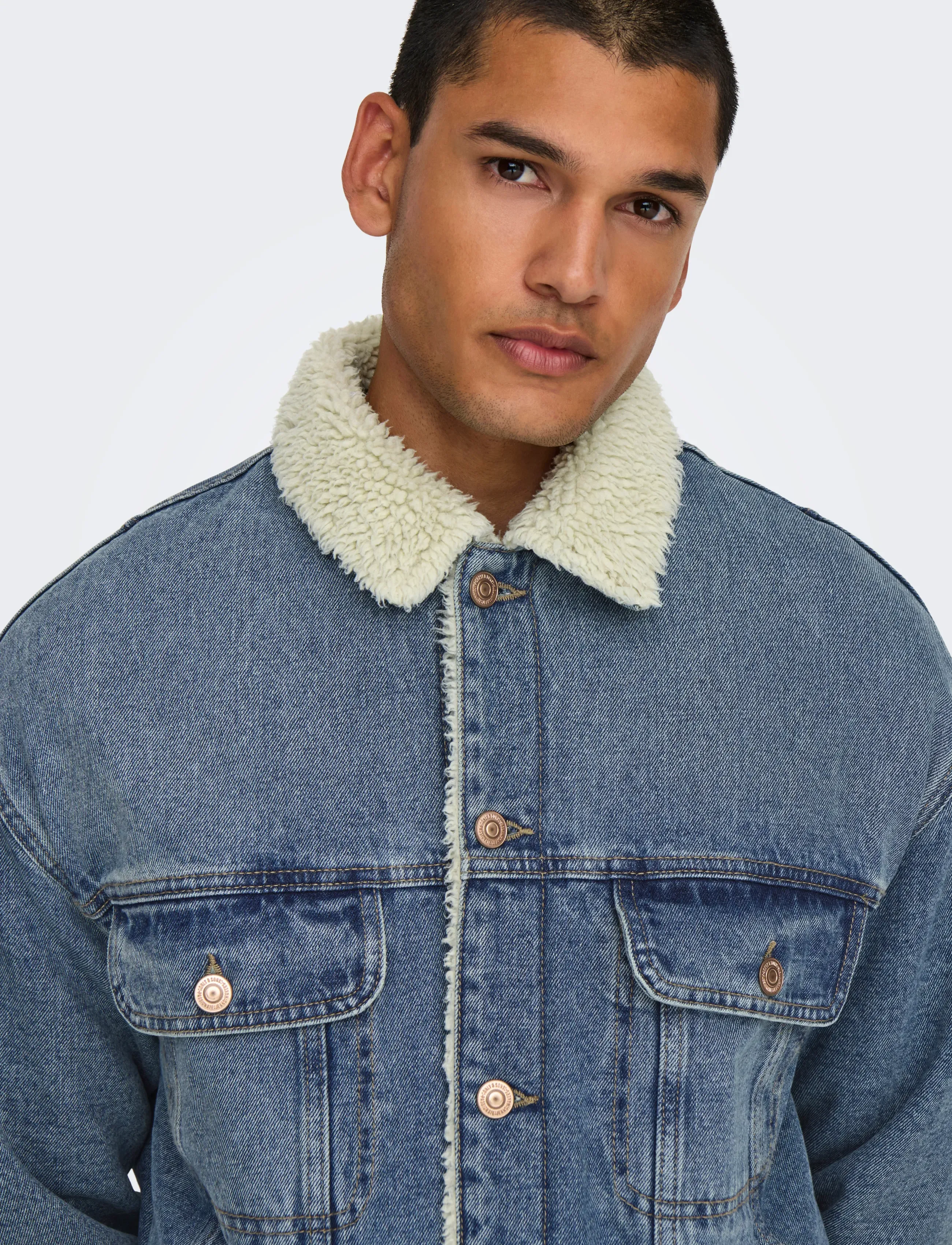 ONLY & SONS - ONSWILSON SHERPA DBTINT 0970 DNM JACKET - forede denimjakker - dark blue denim - 4