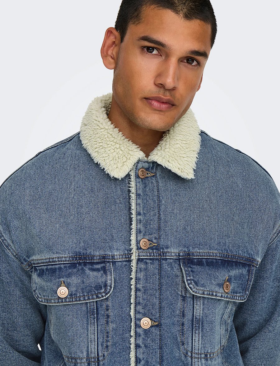 ONLY & SONS - ONSWILSON SHERPA DBTINT 0970 DNM JACKET - gefütterte denimjacken - dark blue denim - 4
