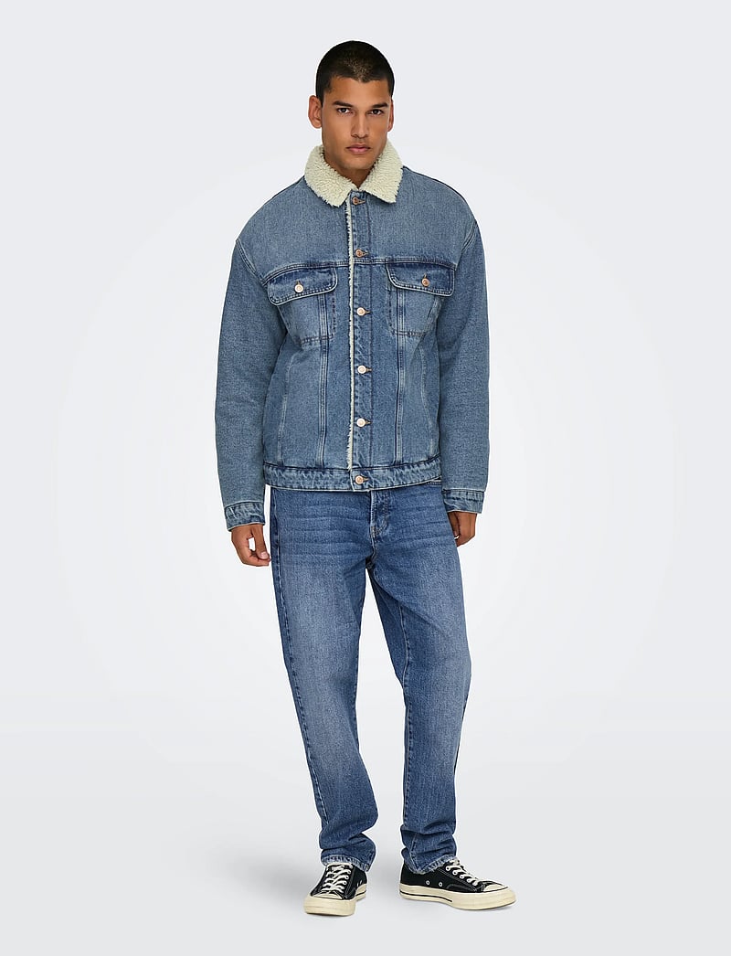 ONLY & SONS - ONSWILSON SHERPA DBTINT 0970 DNM JACKET - vuorilliset farkkutakit - dark blue denim - 5