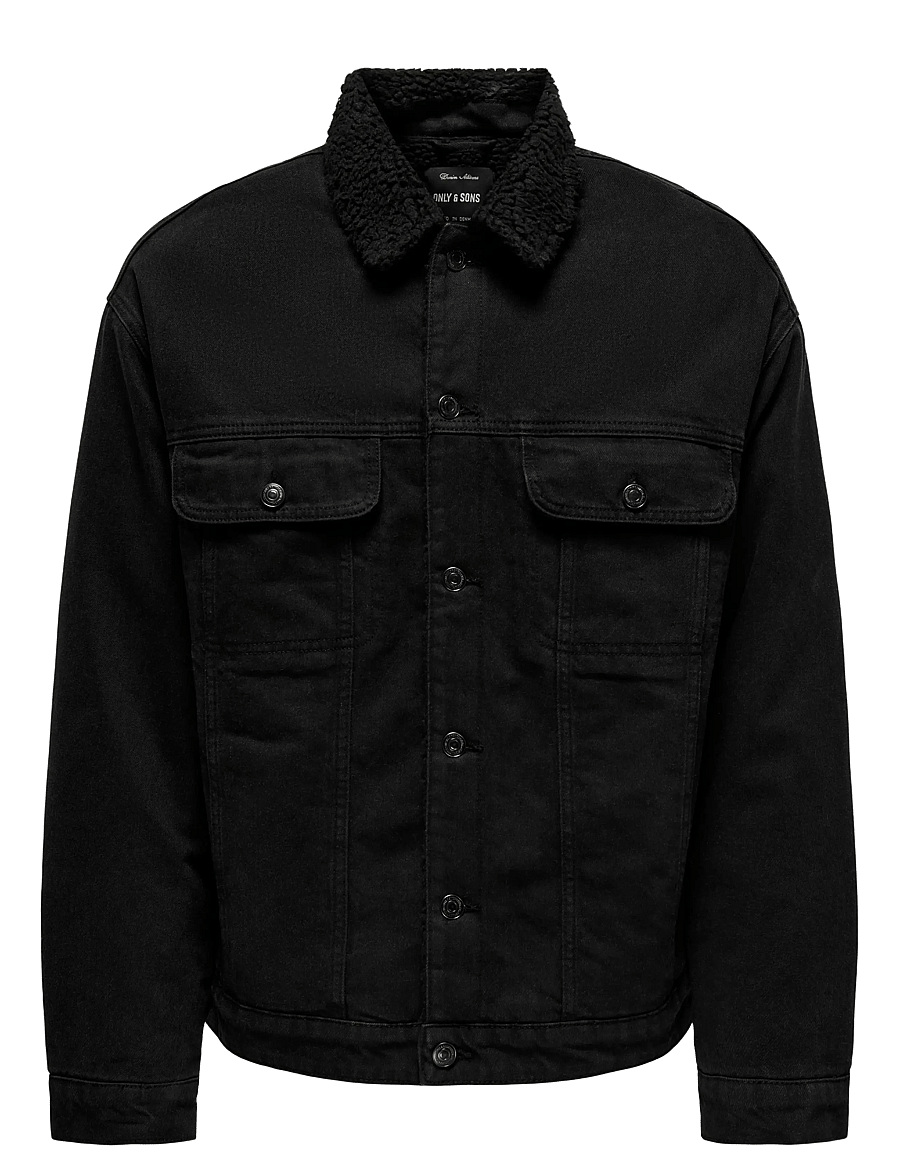 ONLY & SONS - ONSWILSON SHERPA BLK 0971 DNM JACKET - gefütterte denimjacken - black denim - 0