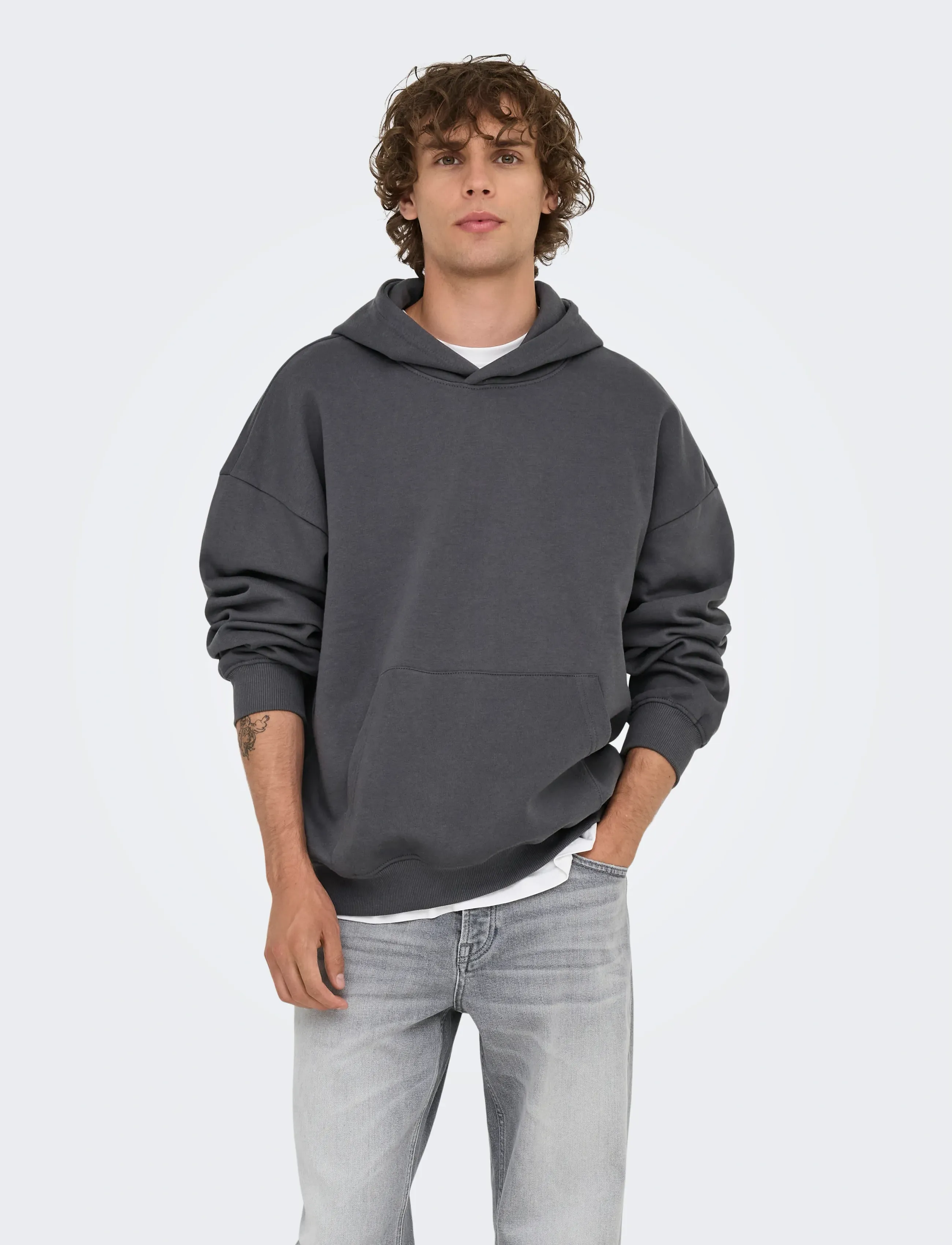 ONLY & SONS Onsturner Life Vtg Hoodie Sweat Noos, Mænd, Hættetrøje, Grå, Str: M