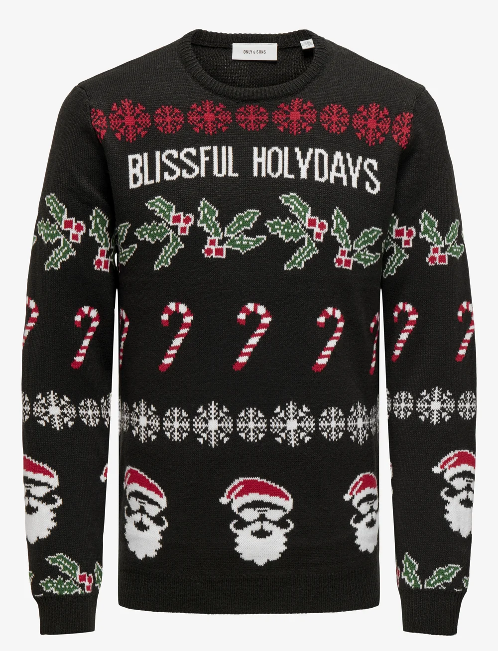 ONLY & SONS - ONSXMAS REG 5 ALLOVER CREW KNIT - rundhalsad - black - 1