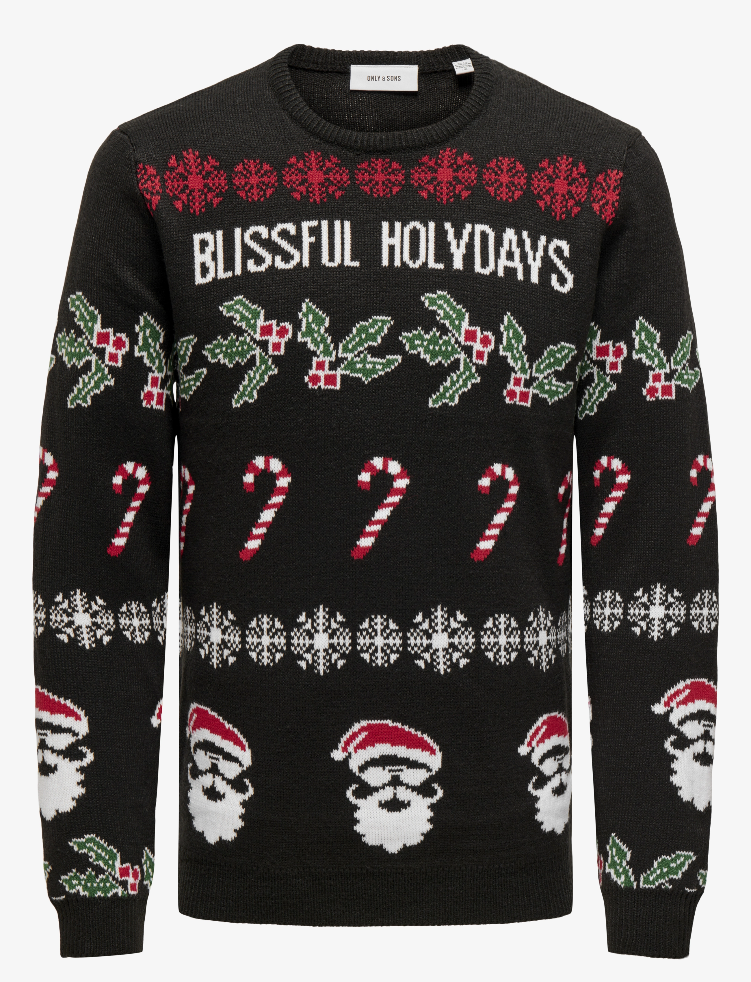 ONLY & SONS ONSXMAS REG 5 ALLOVER CREW KNIT - Strik - BLACK / black