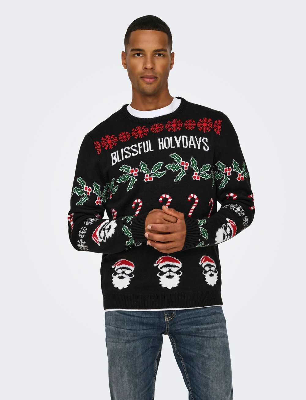 ONLY & SONS - ONSXMAS REG 5 ALLOVER CREW KNIT - rundhalsad - black - 0