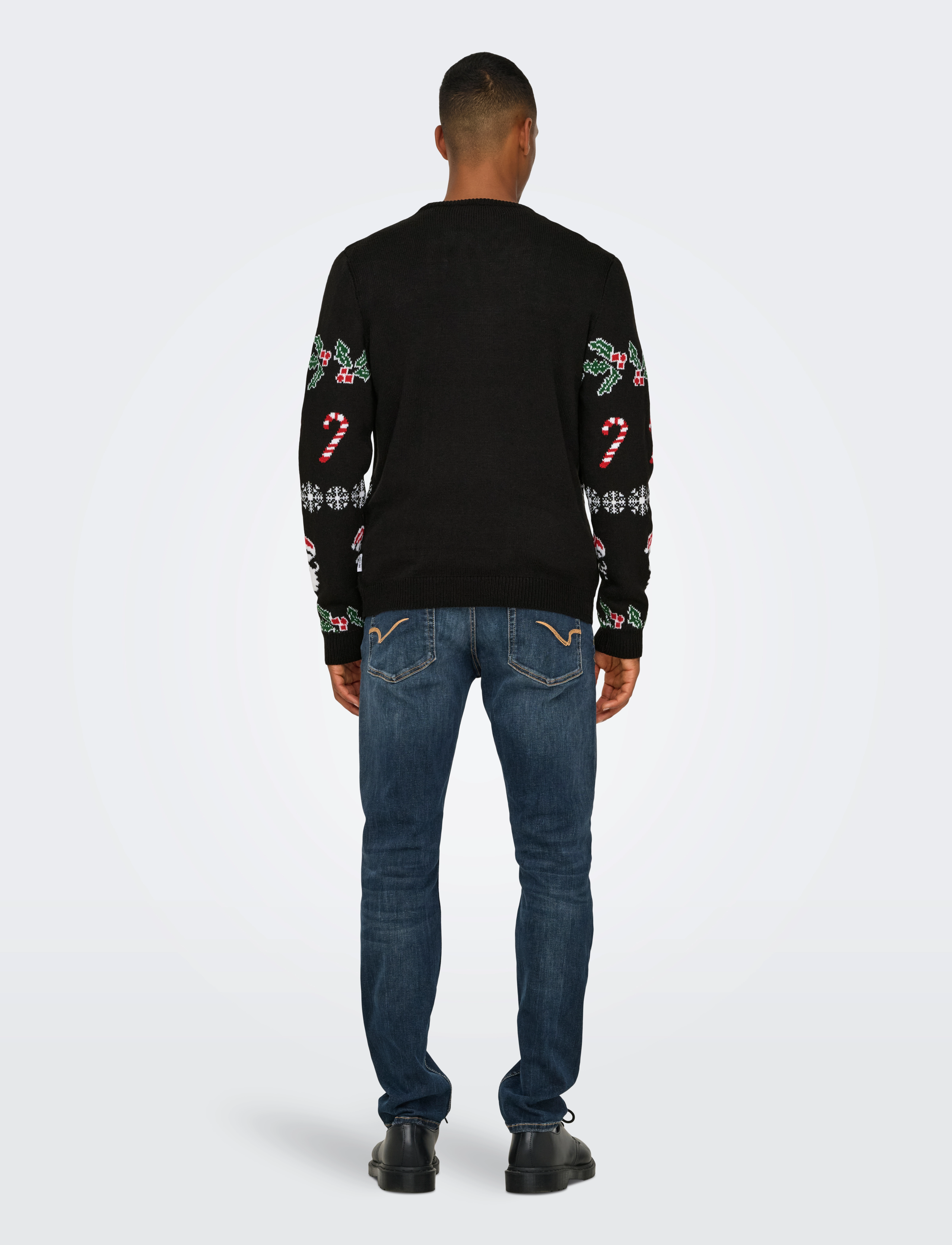 ONLY & SONS - ONSXMAS REG 5 ALLOVER CREW KNIT - laveste priser - black - 4