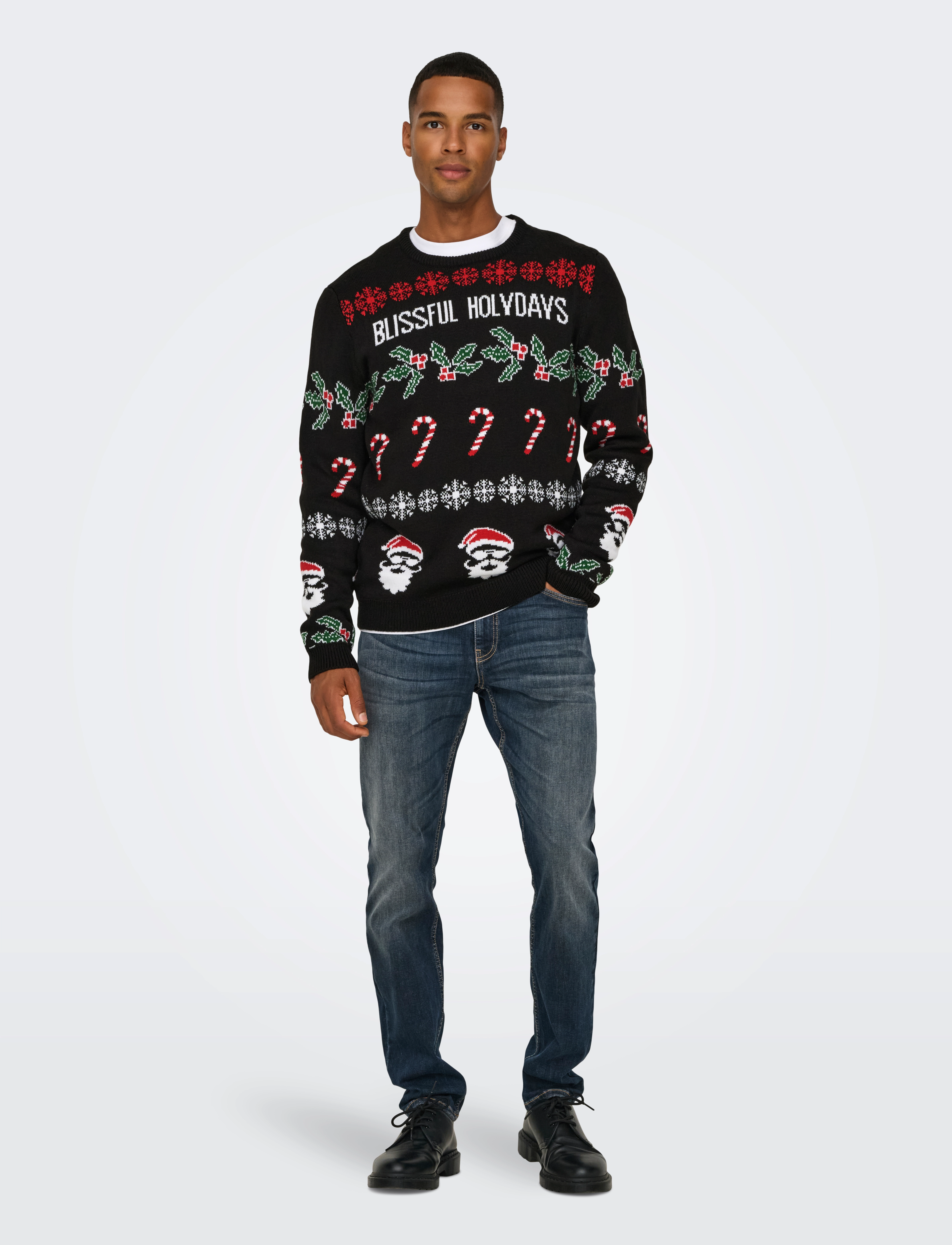 ONLY & SONS - ONSXMAS REG 5 ALLOVER CREW KNIT - laveste priser - black - 5