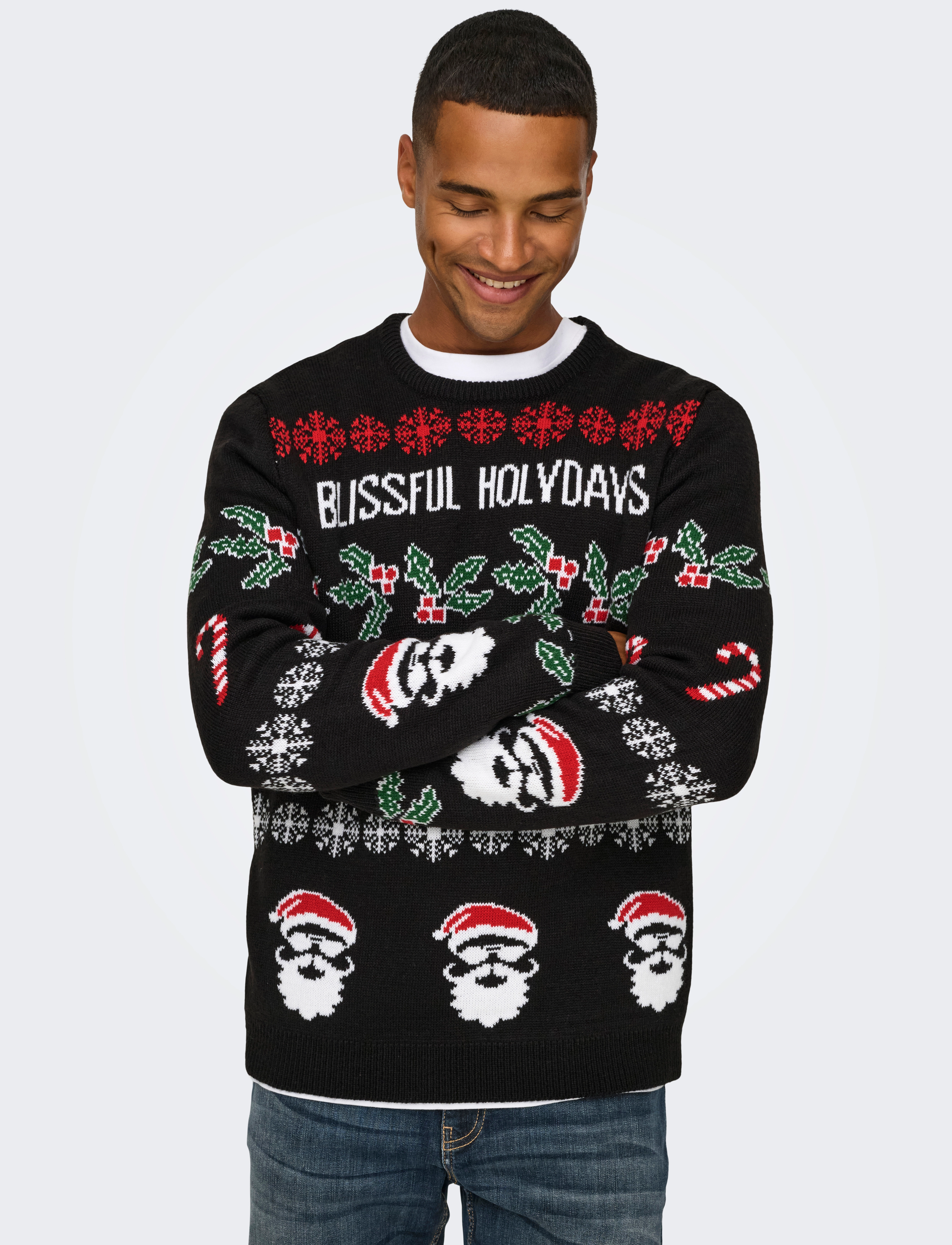 ONLY & SONS - ONSXMAS REG 5 ALLOVER CREW KNIT - laveste priser - black - 3