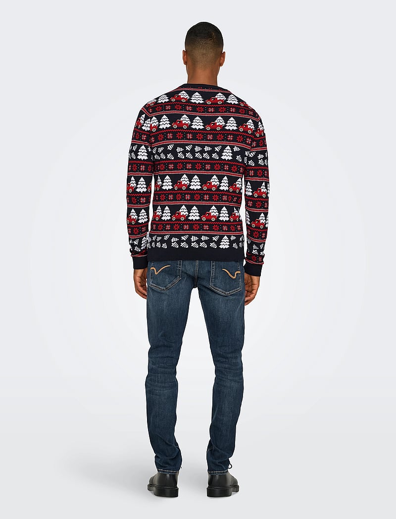 ONLY & SONS - ONSXMAS REG 5 JAQ CREW KNIT - kalėdiniai megztiniai - dark navy - 3