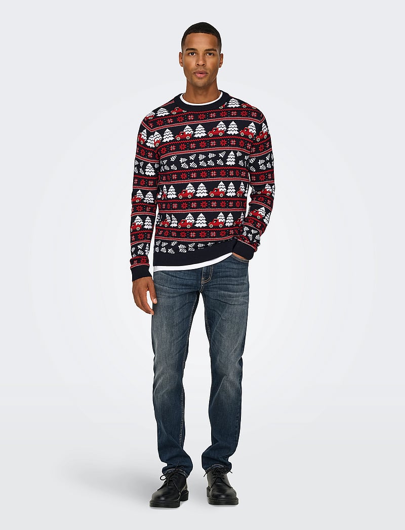 ONLY & SONS - ONSXMAS REG 5 JAQ CREW KNIT - kalėdiniai megztiniai - dark navy - 4