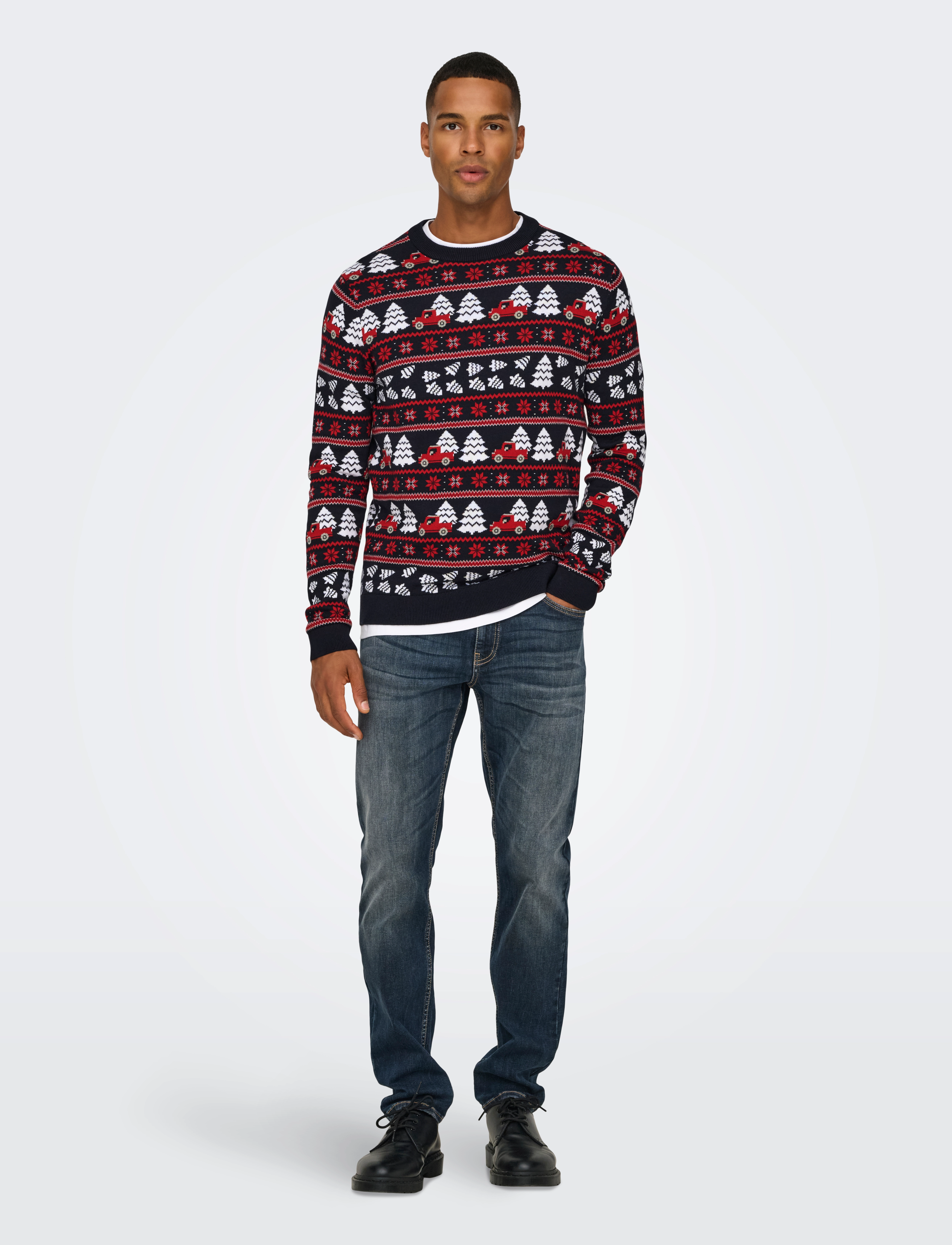 ONLY & SONS - ONSXMAS REG 5 JAQ CREW KNIT - laveste priser - dark navy - 4